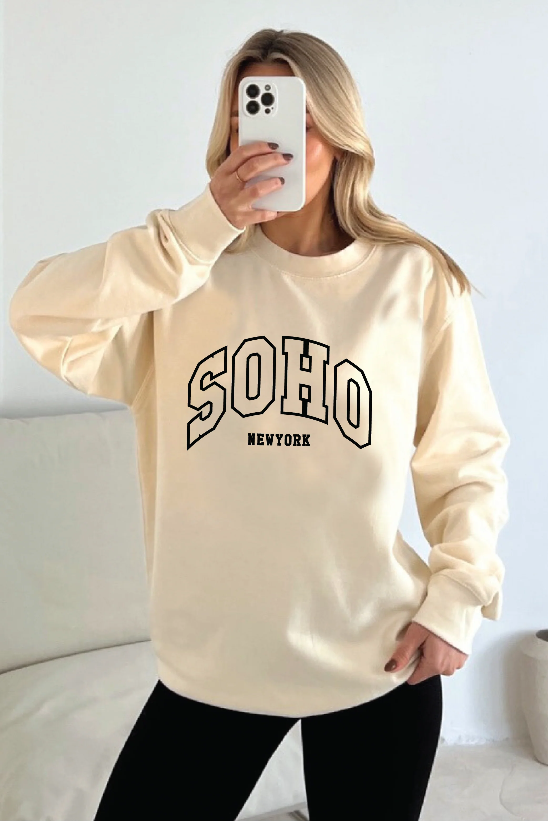 Soho black printed ecru sweater