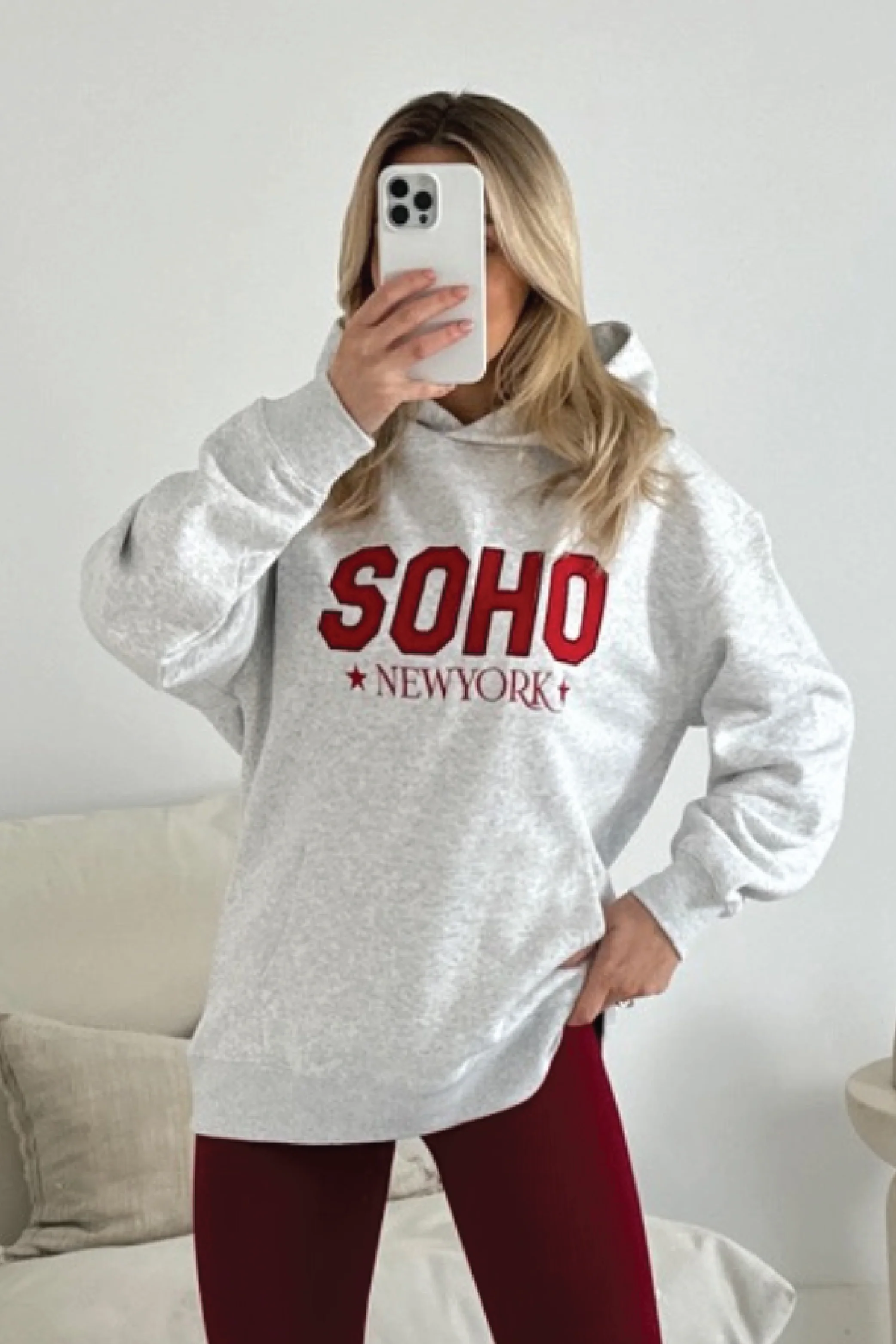 Soho embroidered marl grey hoodie and red legging set - Image 2
