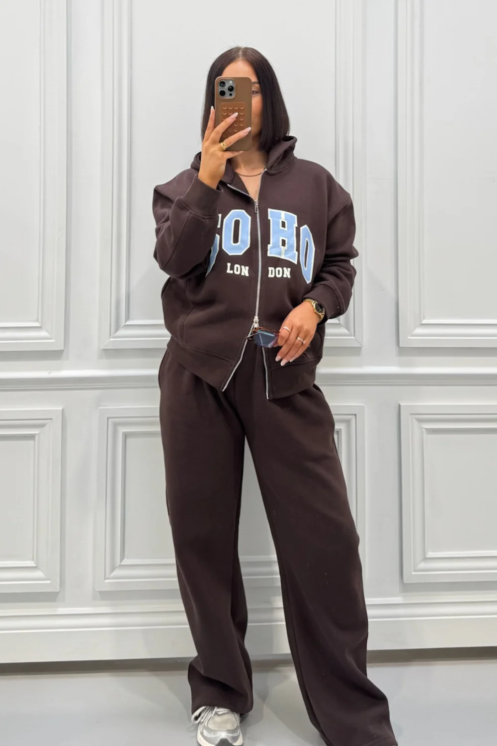 SOHO LONDON PRINTED CHOCOLATE FULL ZIP JACKET