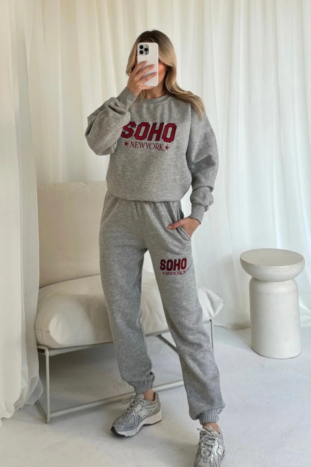 Soho melange grey embroidered sweater joggers loungewear