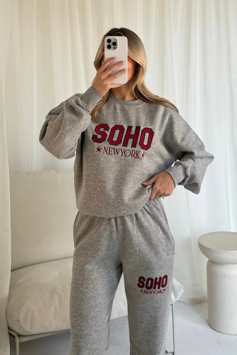 Soho melange grey embroidered sweater joggers loungewear - Image 2