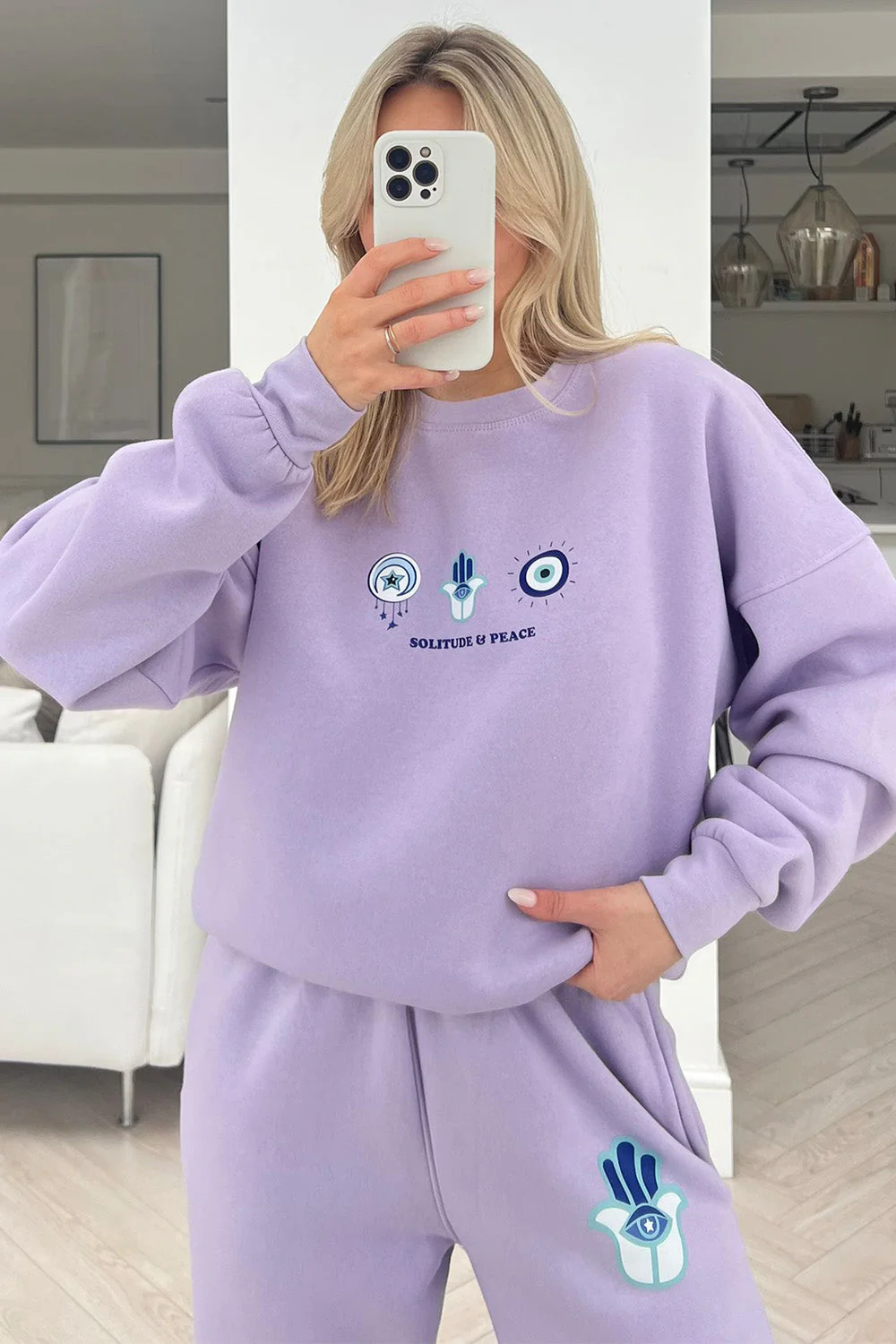 Solitude & Peace Lilac Printed sweater jogger loungewear set