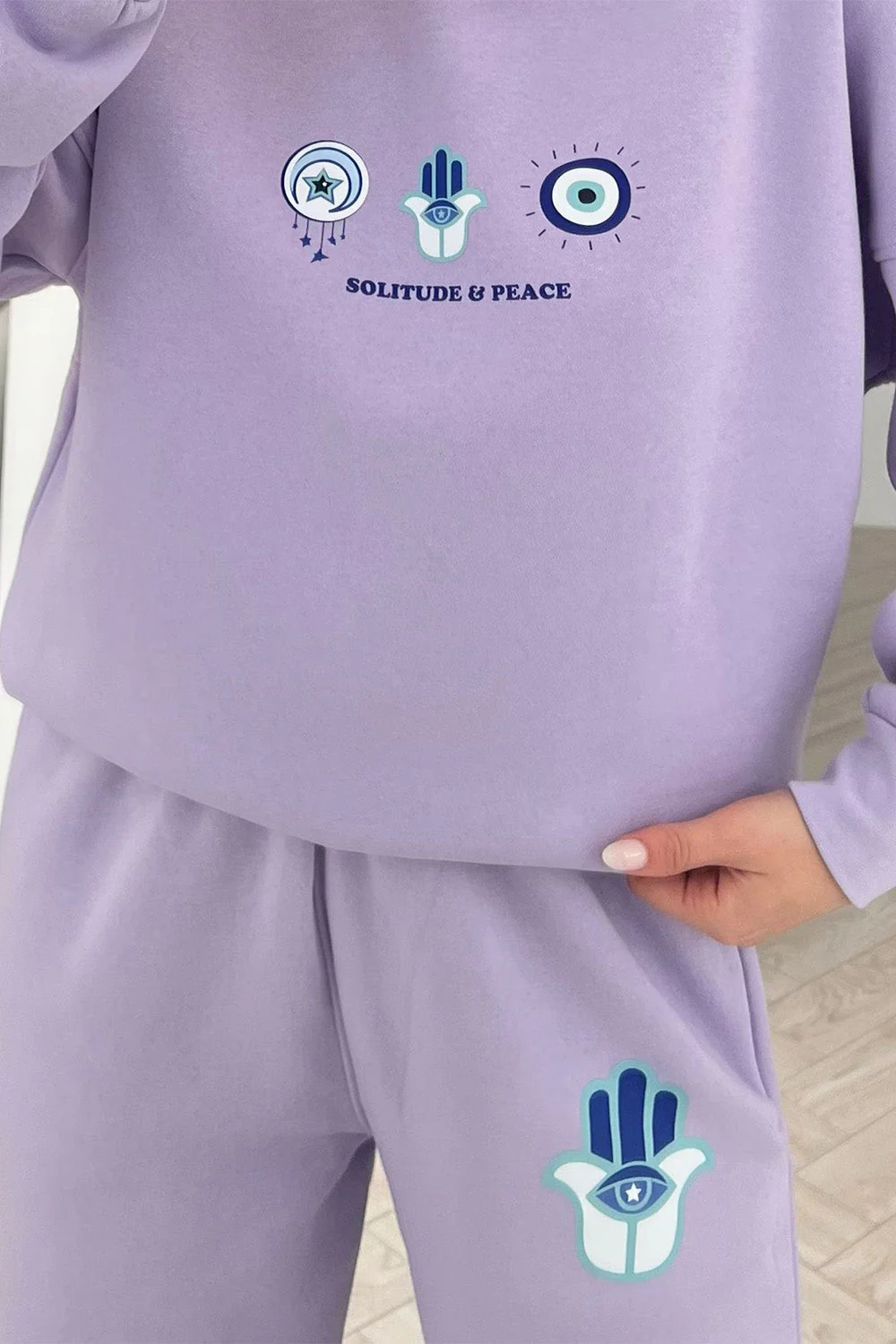 Solitude & Peace Lilac Printed sweater jogger loungewear set - Image 2