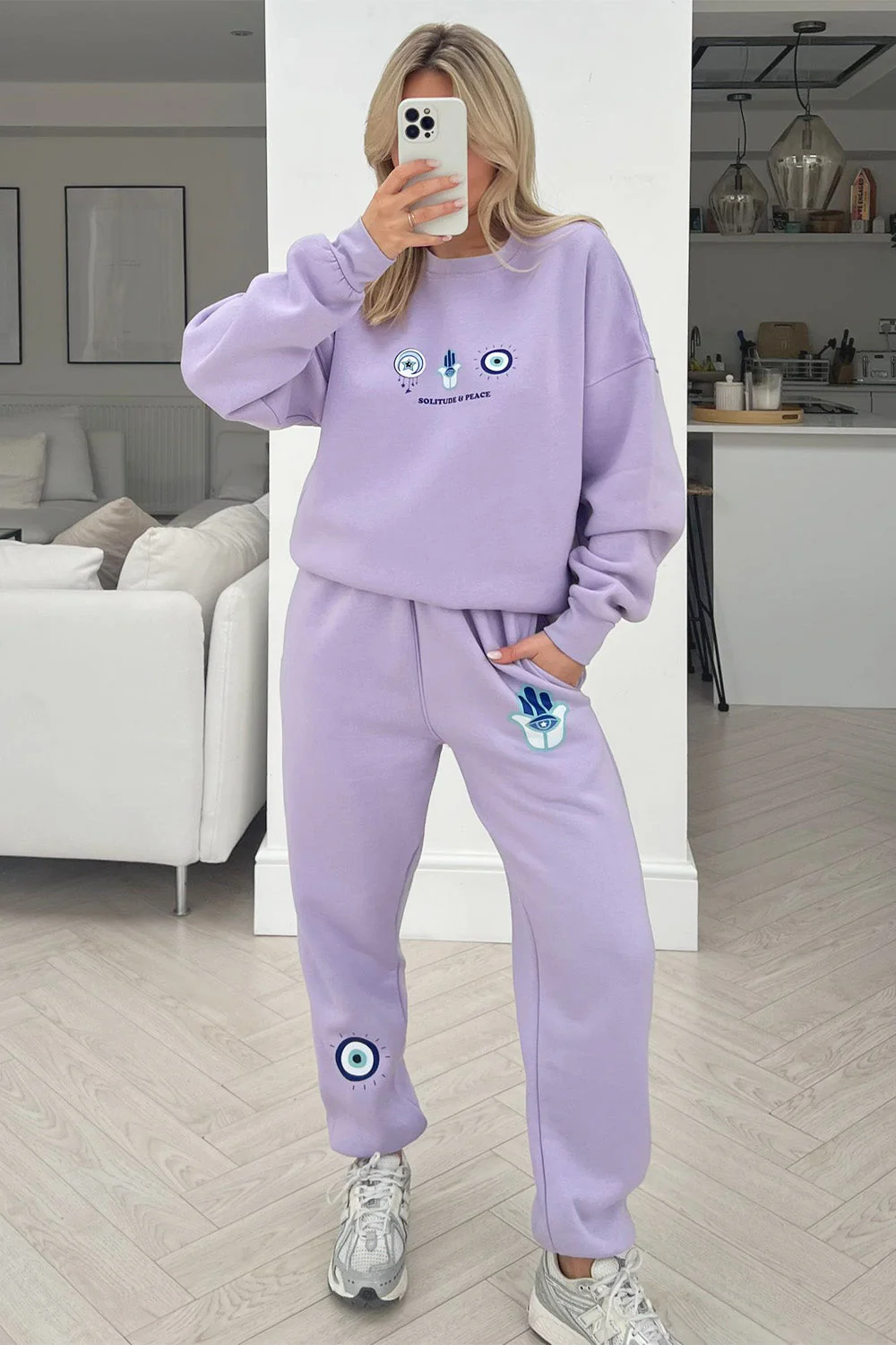 Solitude & Peace Lilac Printed sweater jogger loungewear set - Image 3