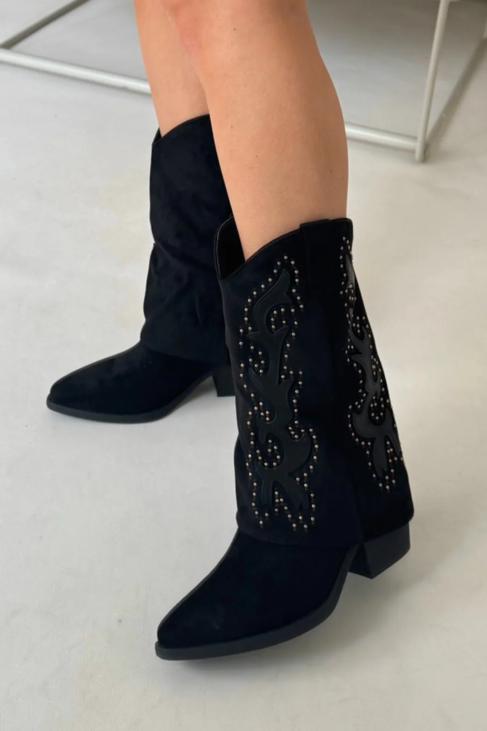 Sophia black studded heeled cowboy boots - Image 2