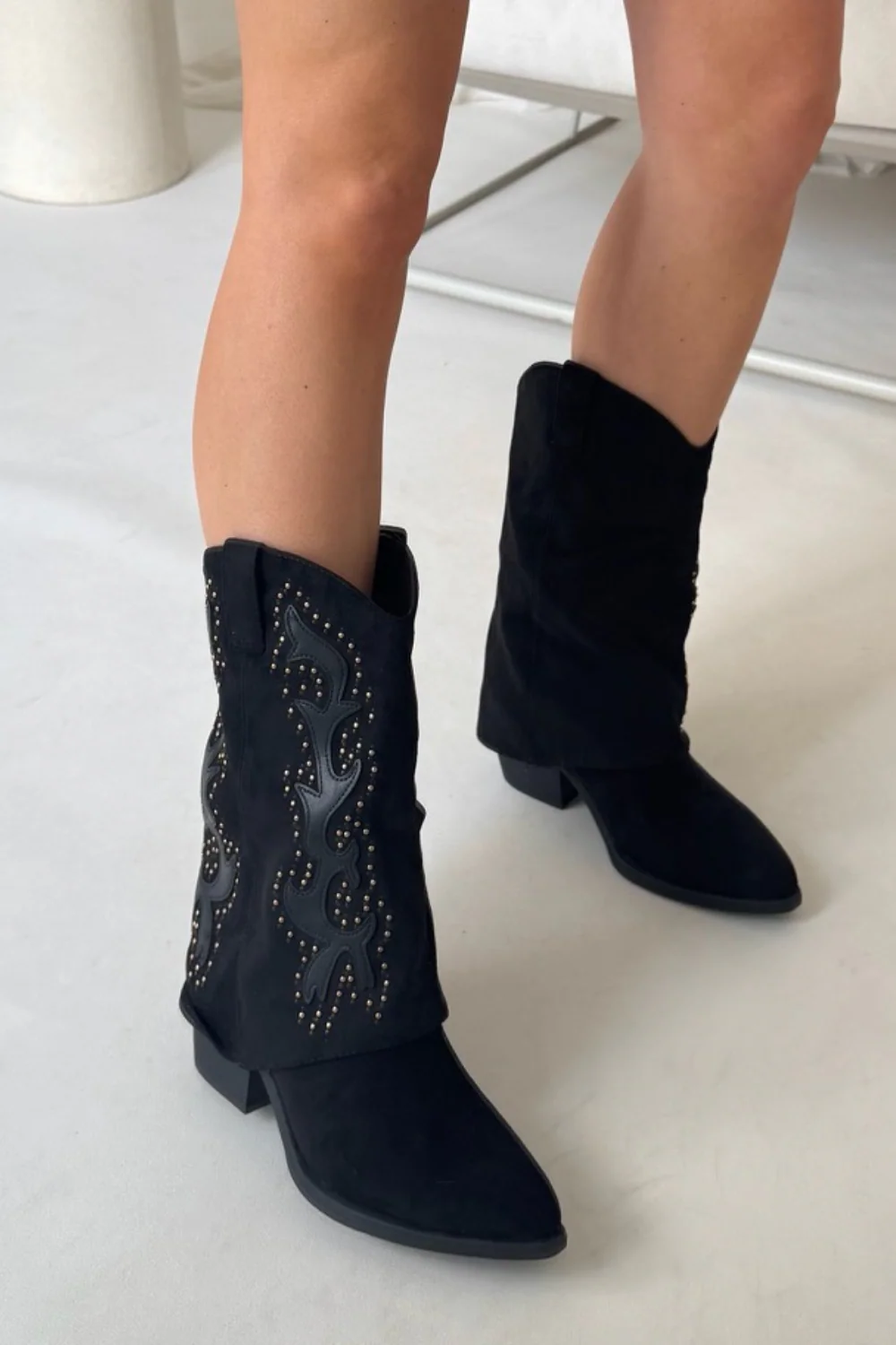 Sophia black studded heeled cowboy boots - Image 3