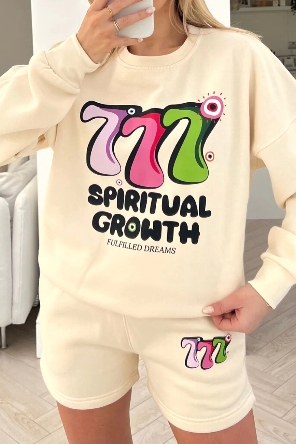 spiritual growth ecru sweater short loungewear set - Image 2