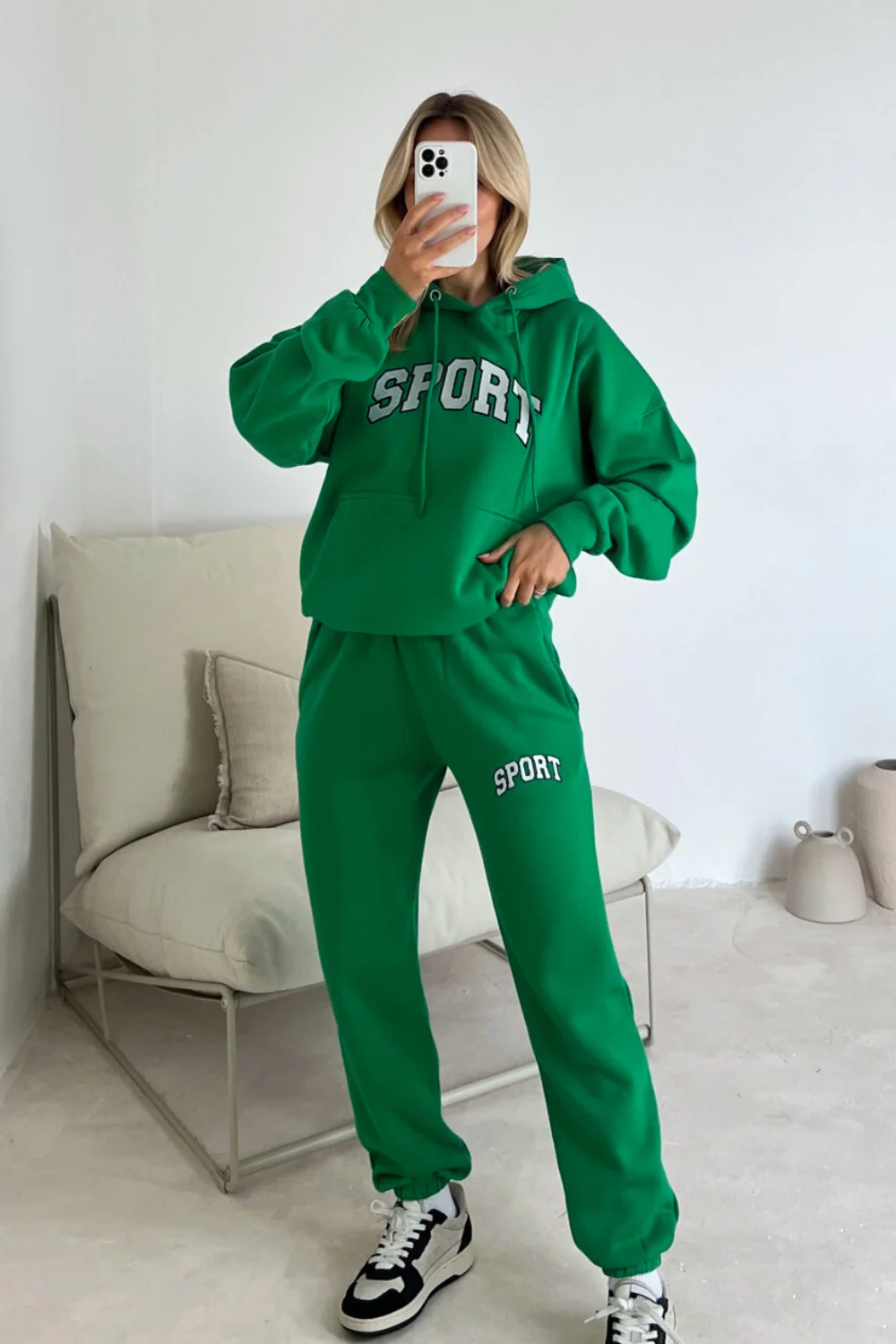 Sport green embroidered hoodie joggers premium loungewear - Image 2