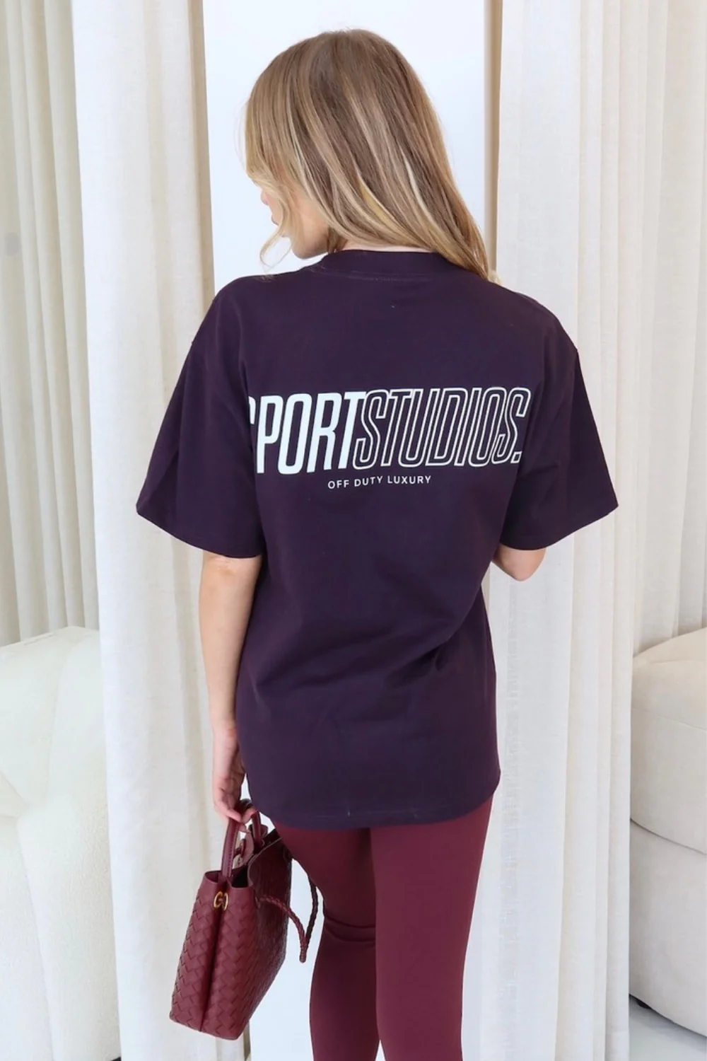 Sports studios plum printed heavyweight oversized t-shirt - Image 2