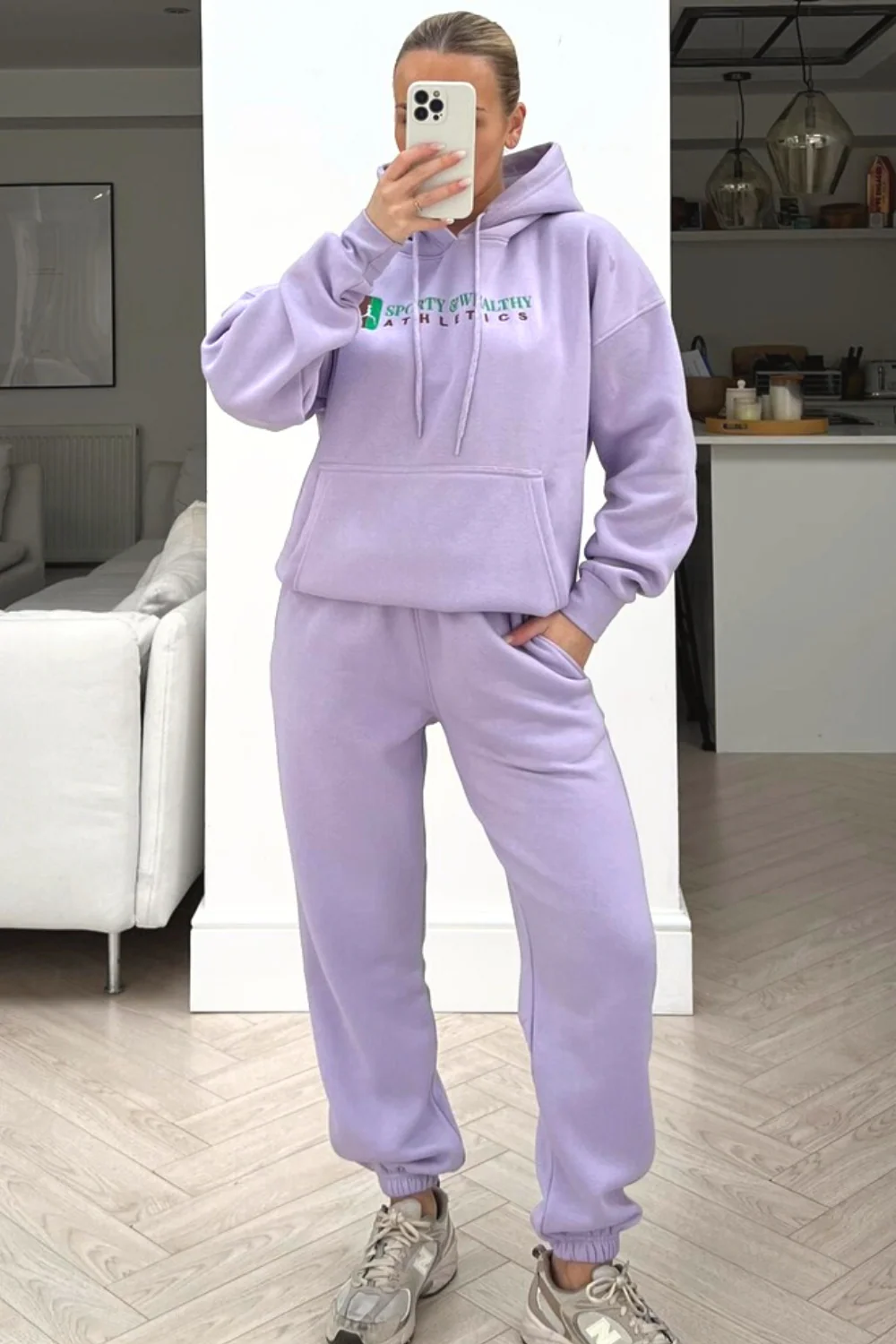 Sporty Athletics lilac embroidered Hoodie lounge set - Image 2