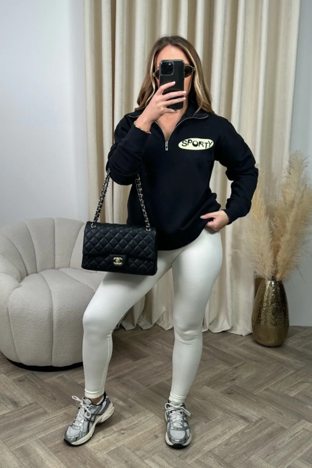 Sporty black printed 3/4 sweater and legging set - Image 2