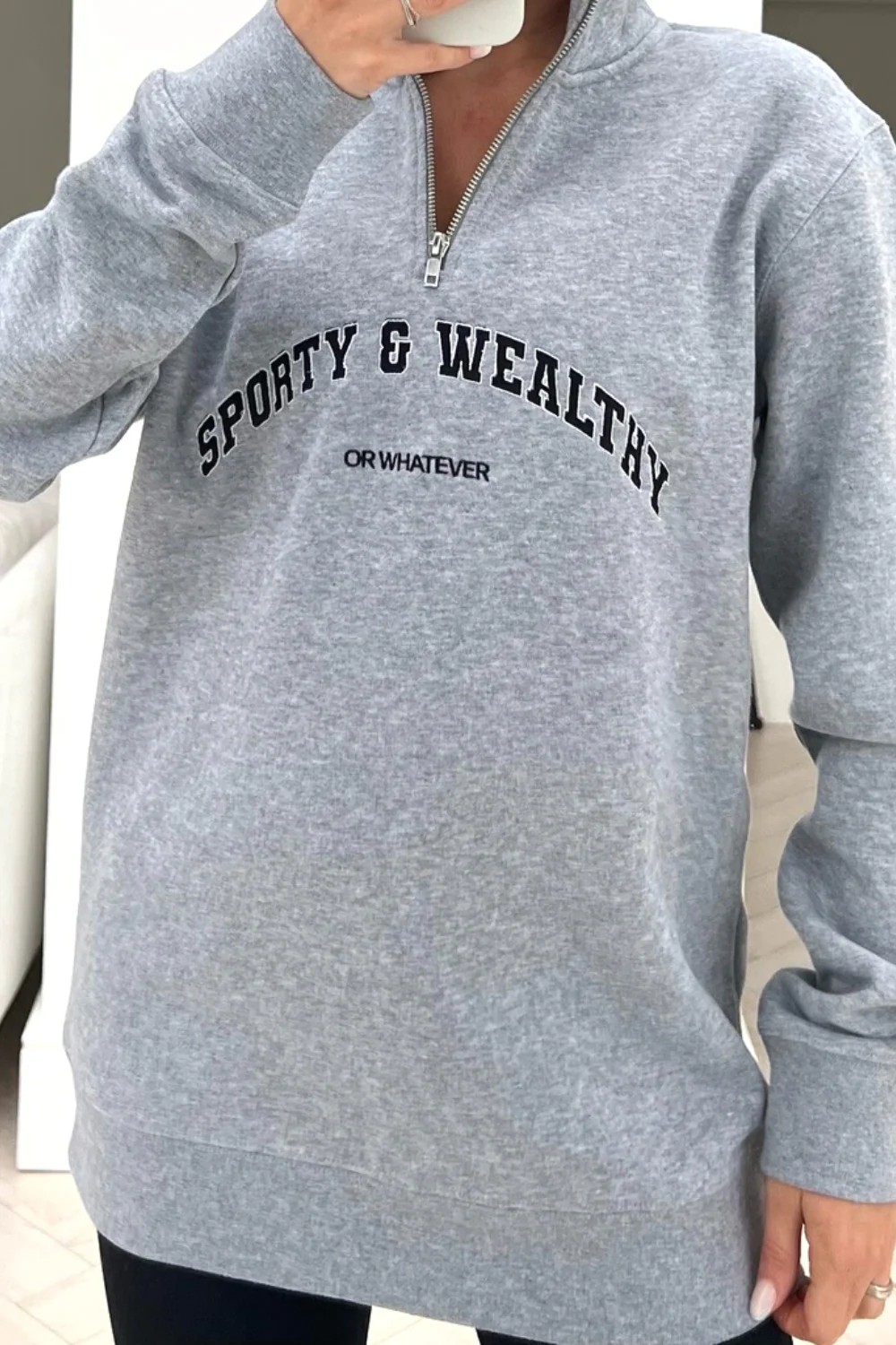 Sporty or whatever grey embroidered 1/4 zip sweater - Image 3