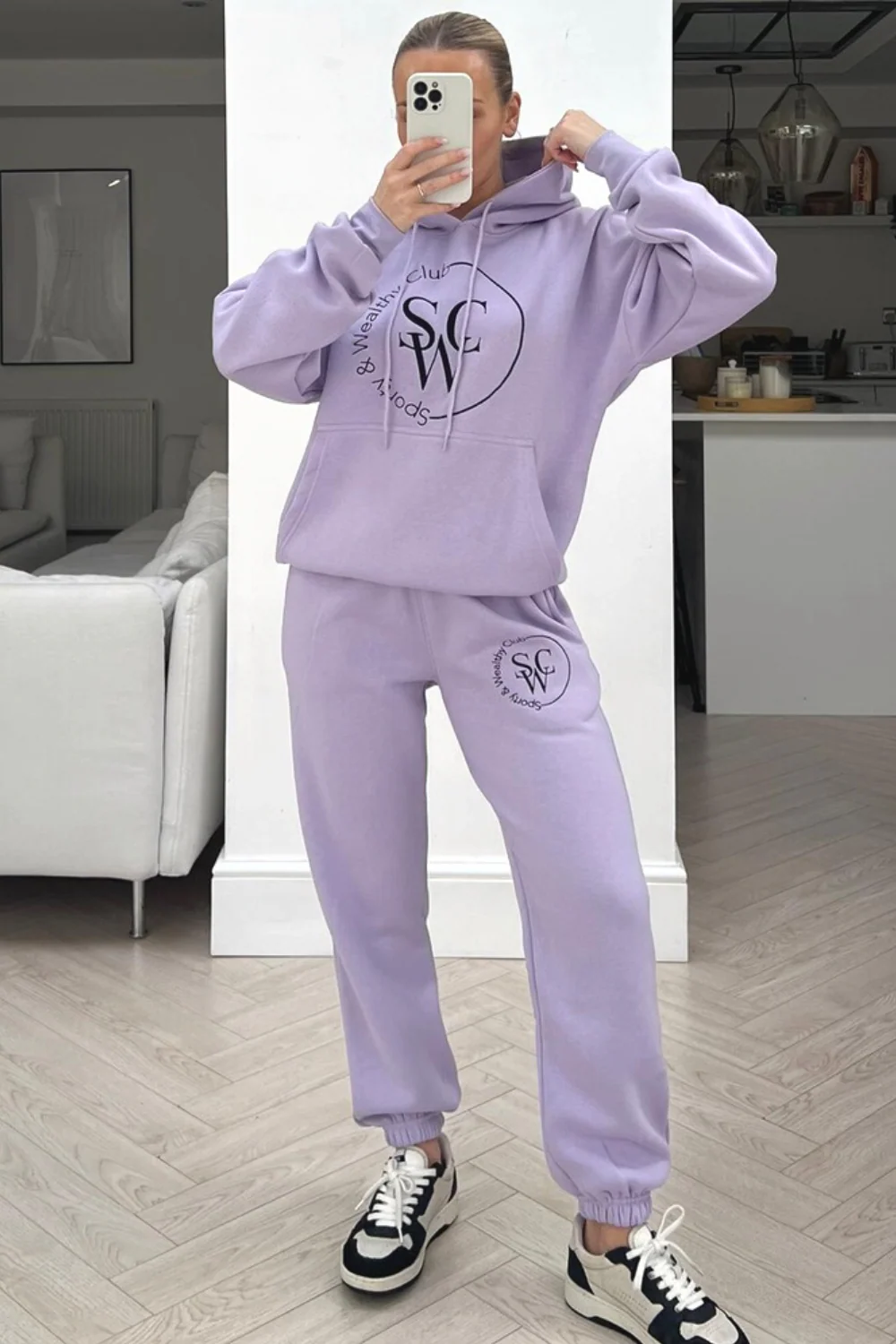 Sporty & Wealthy club lilac embroidered Hoodie lounge set - Image 3