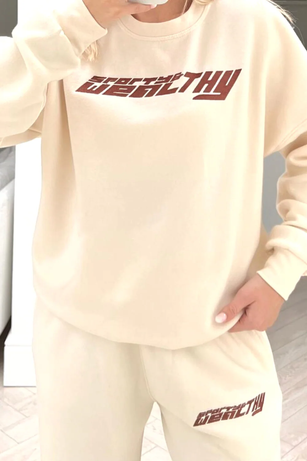 Sporty & Wealthy ecru embroidered sweater loungewear set - Image 3