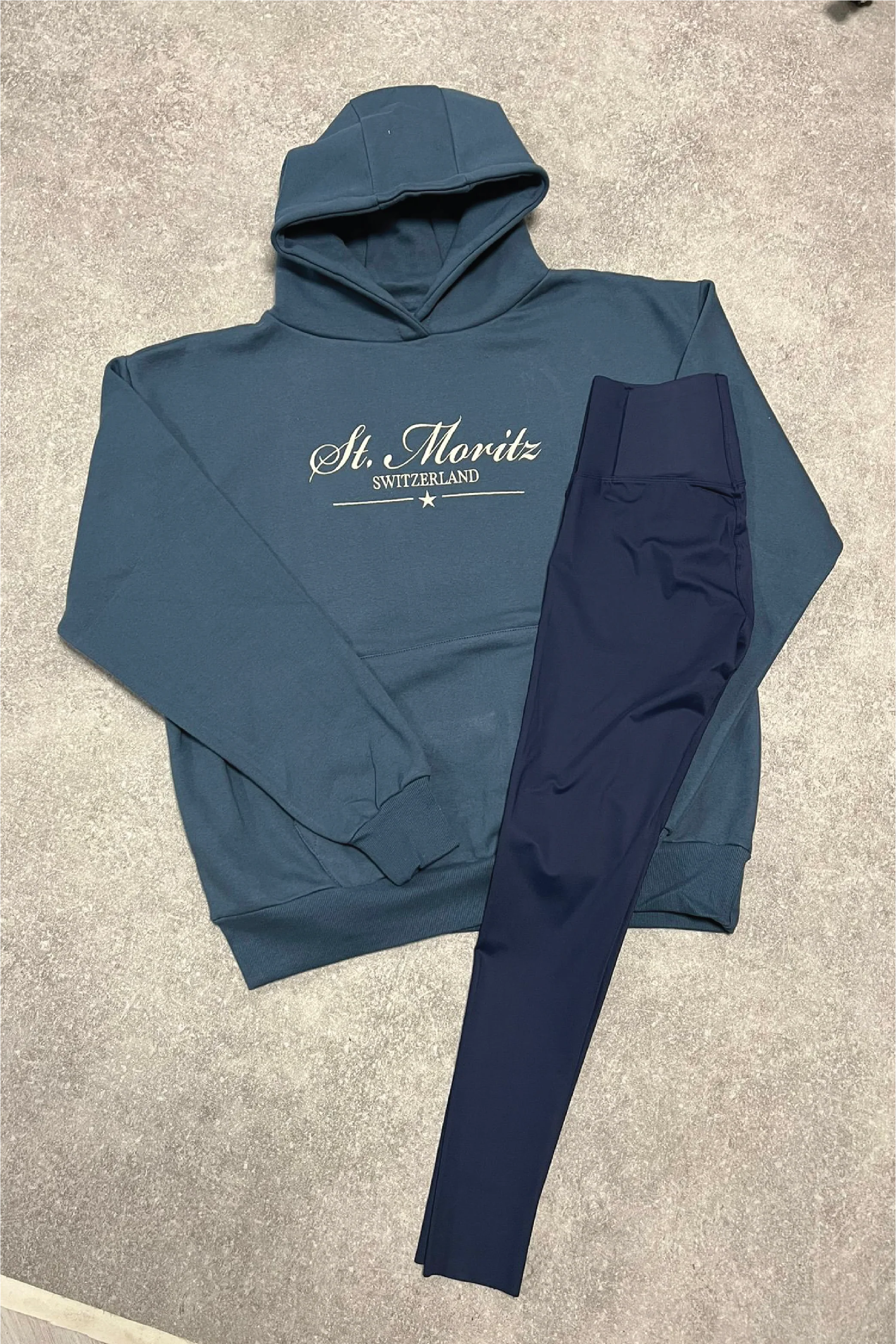 St Moritz blue embroidered premium relaxed hoodie and leggings - Image 2