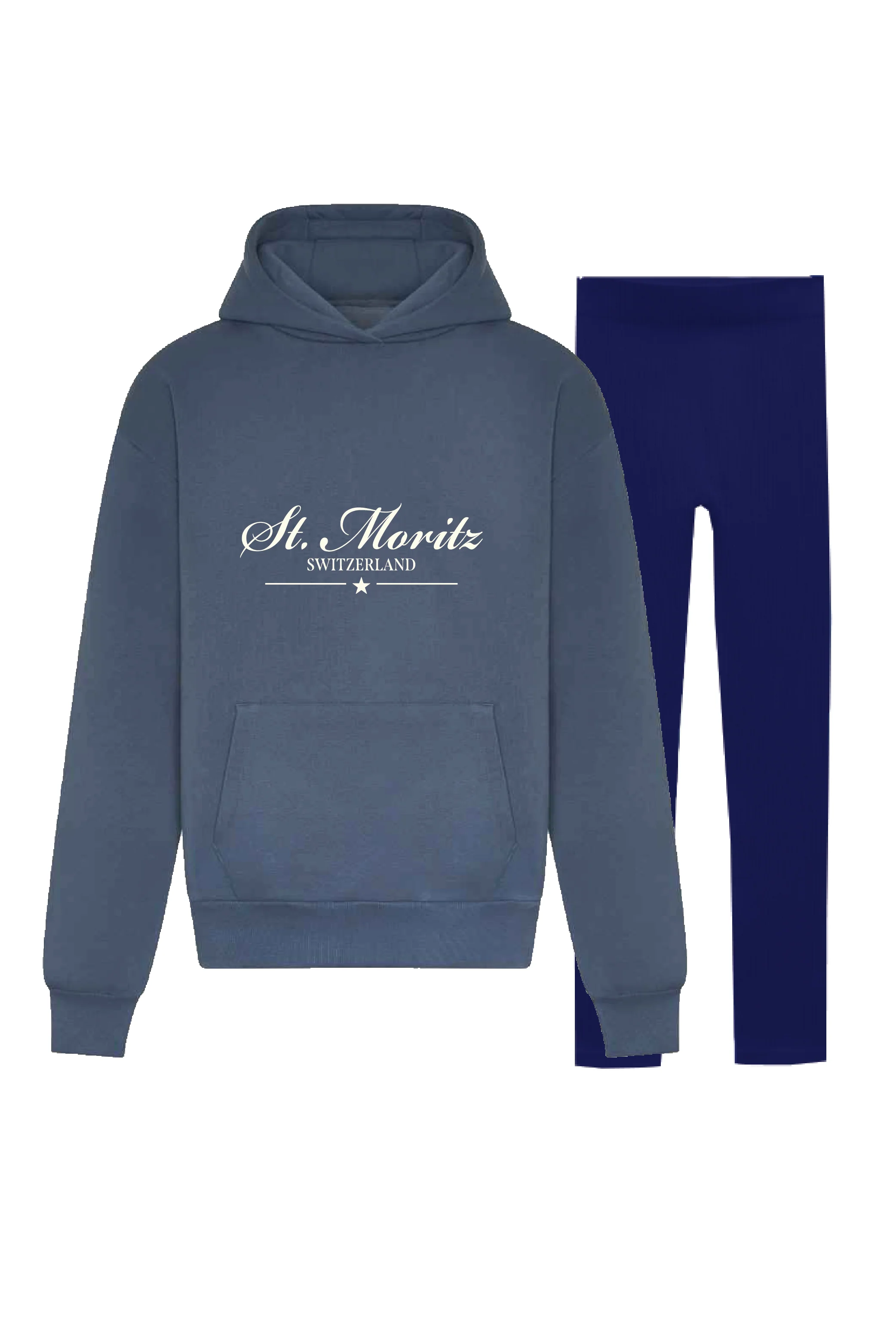 St Moritz blue embroidered premium relaxed hoodie and leggings - Image 3