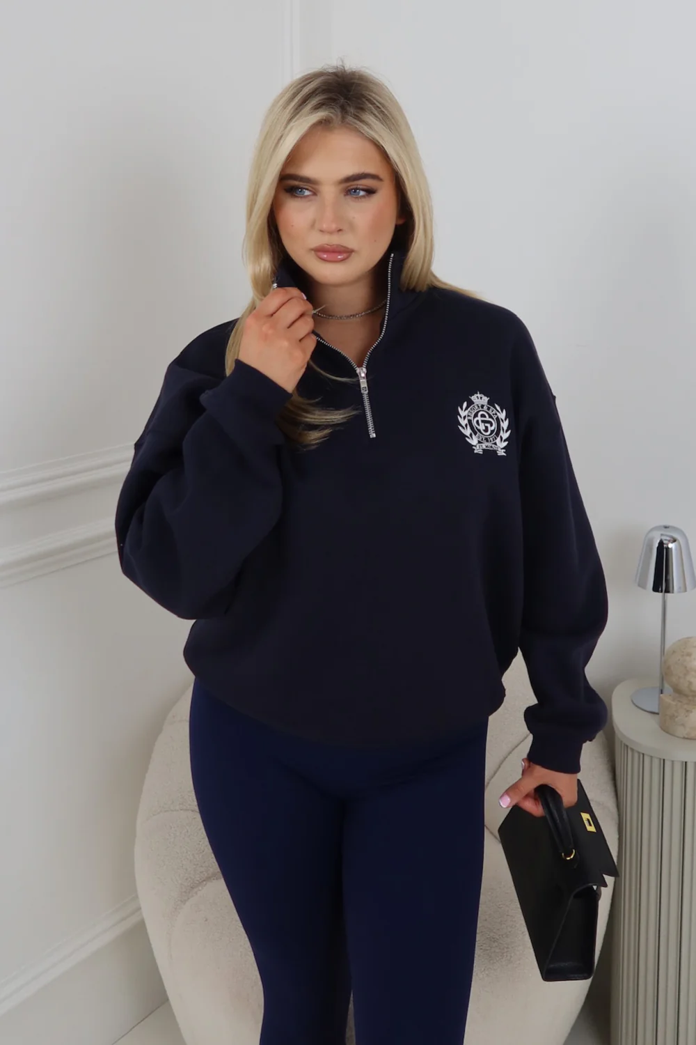 ST MORITZ ESSENTIAL NAVY EMBROIDERED 3/4 ZIP - Image 2
