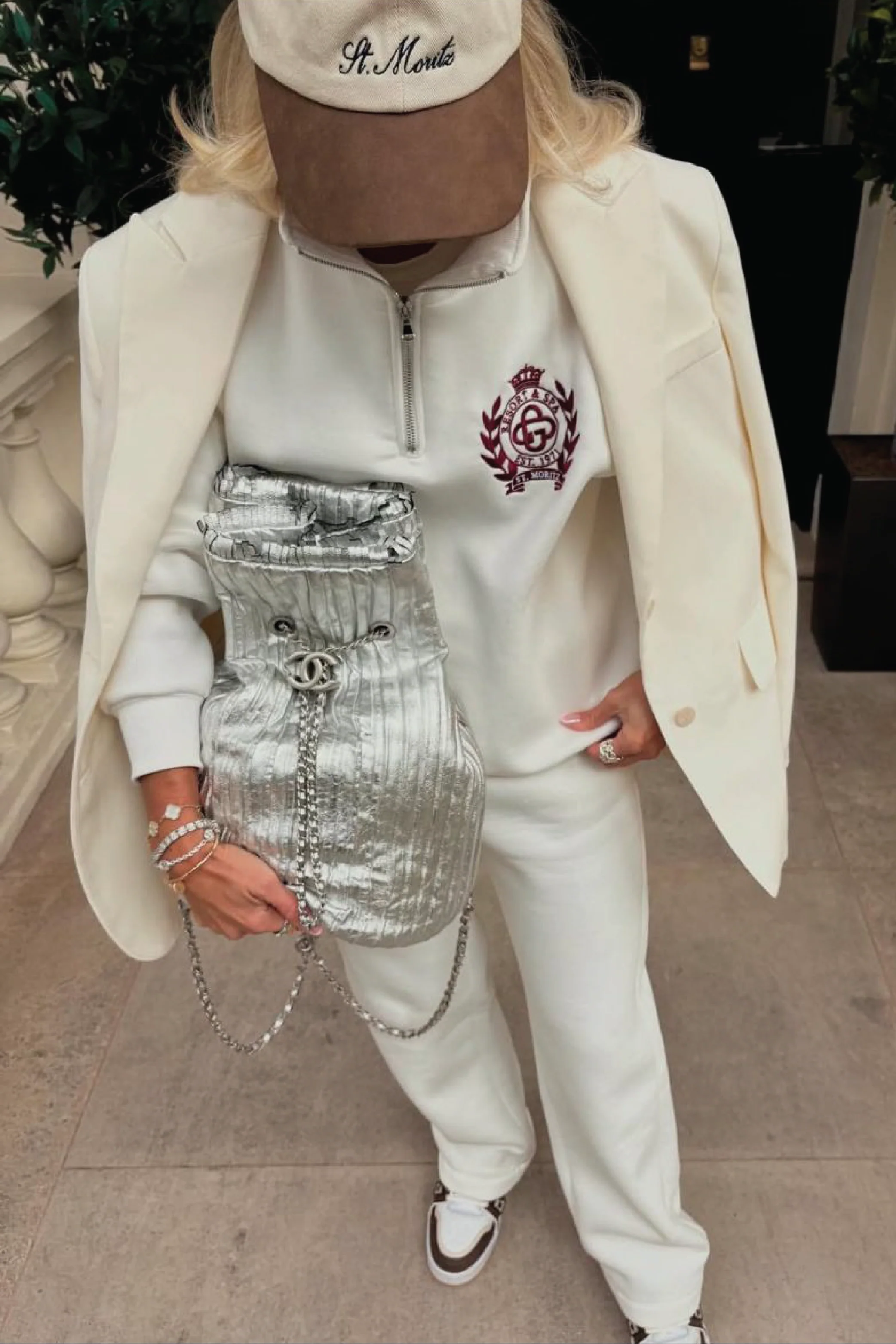 St Moritz ivory embroidered zip sweatshirt & wide leg trousers loungewear - Image 3
