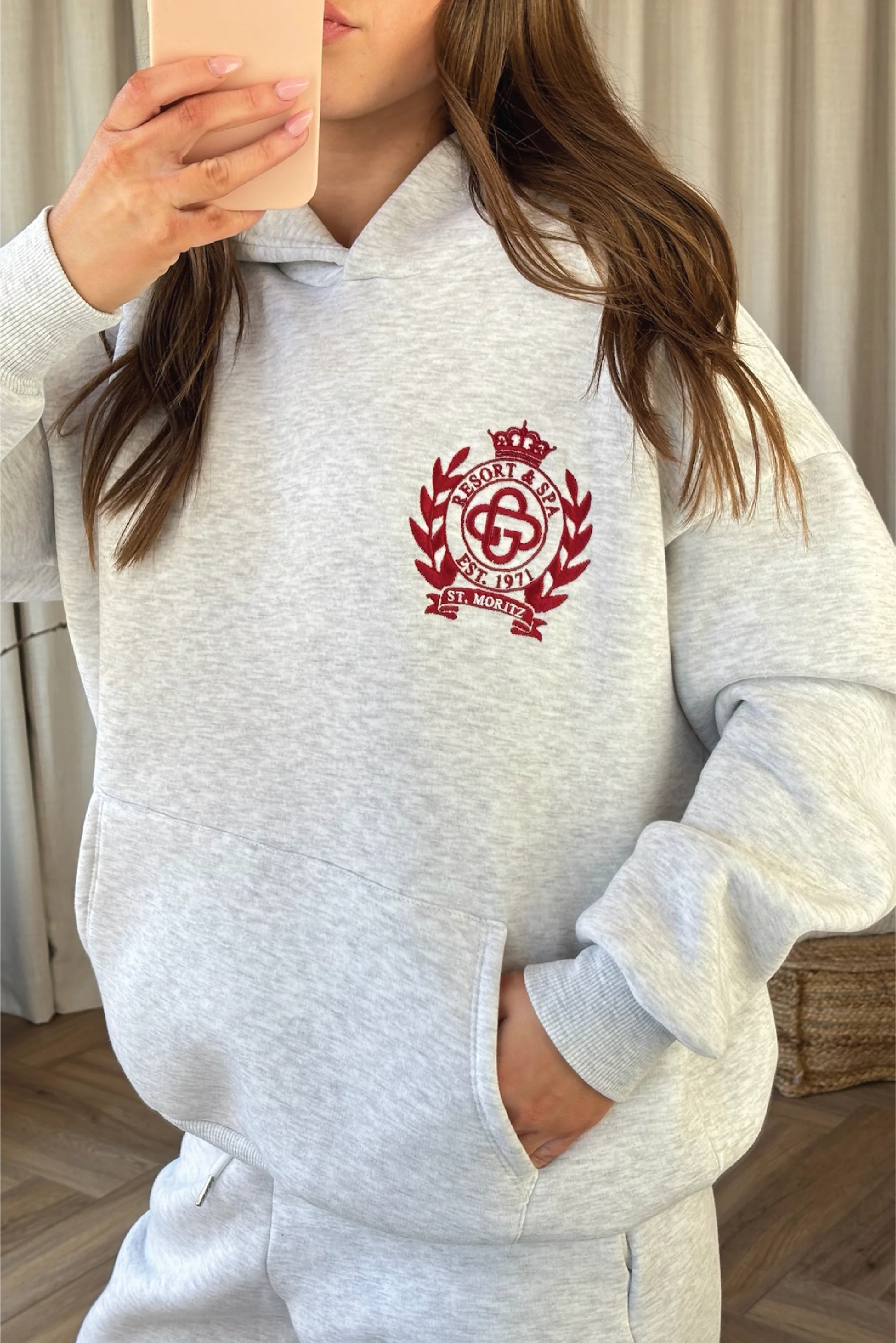 St Moritz marl embroidered pull over hoodie & wide leg trousers loungewear - Image 3