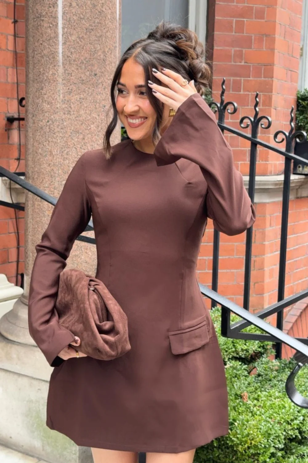Stella brown long sleeve dress - Image 4