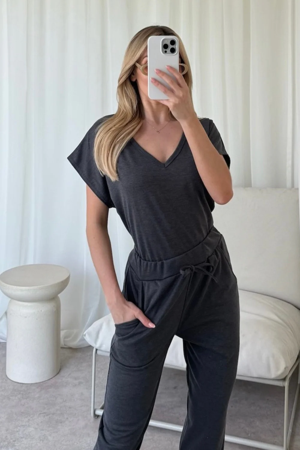 Stella charcoal V Neck Loungewear Set - Image 5