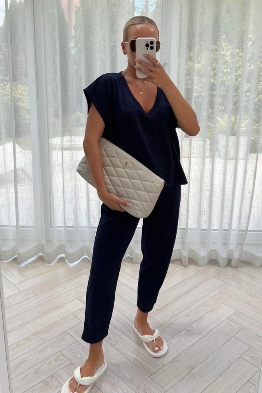 STELLA navy V Neck Loungewear Set