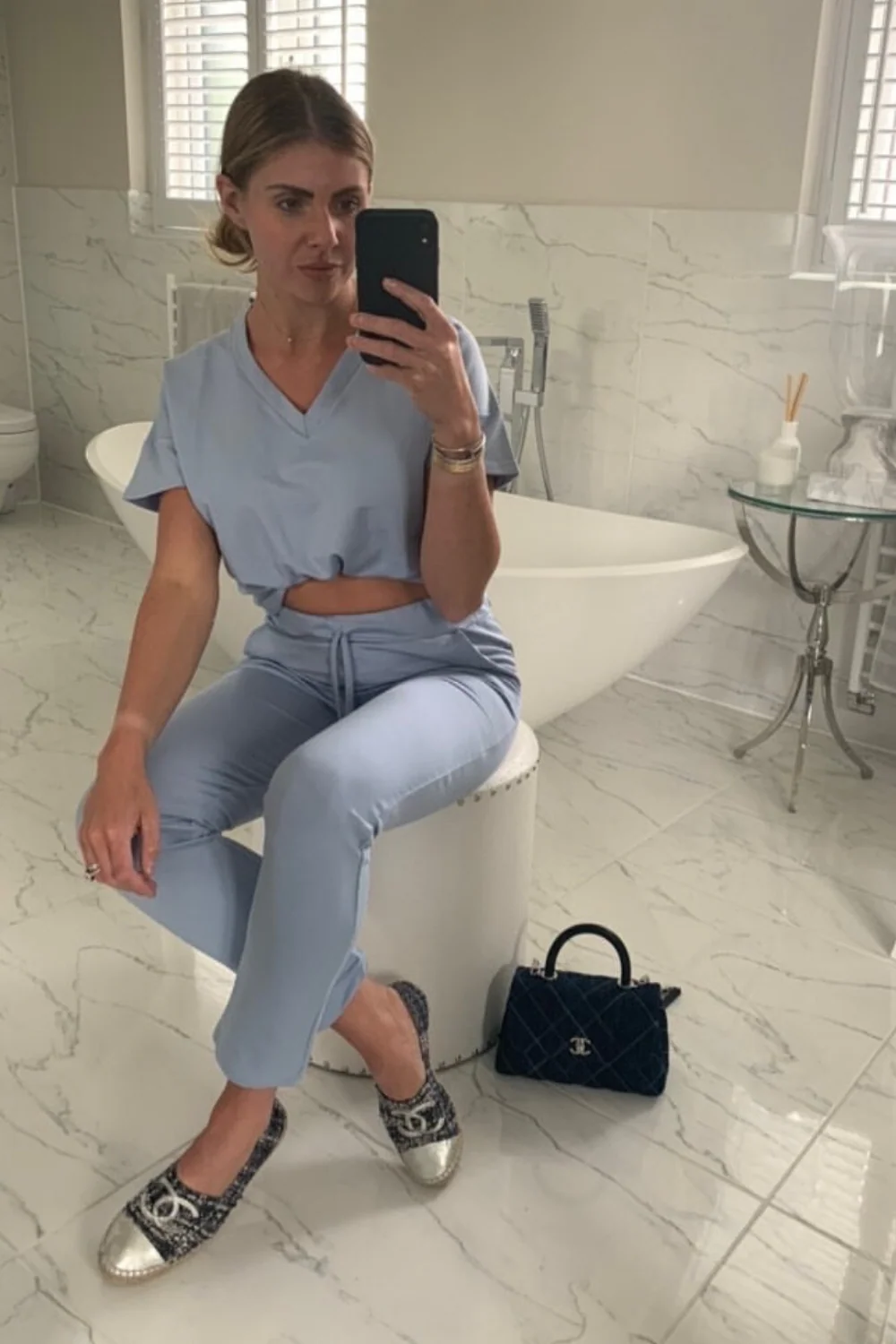 STELLA Powder Blue V Neck Loungewear Set - Image 3