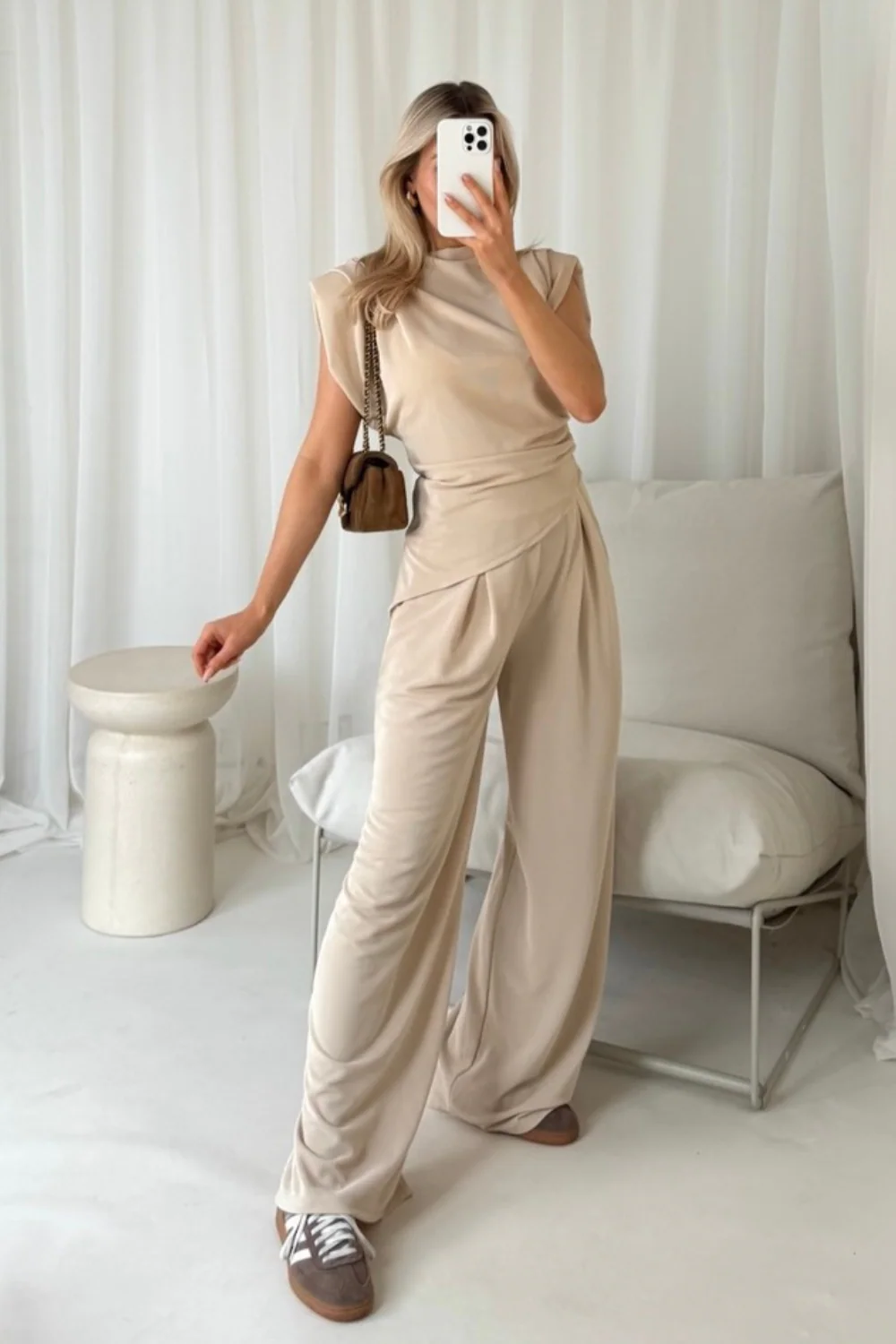 Steph beige sleeveless top and trouser co-ord - Image 4