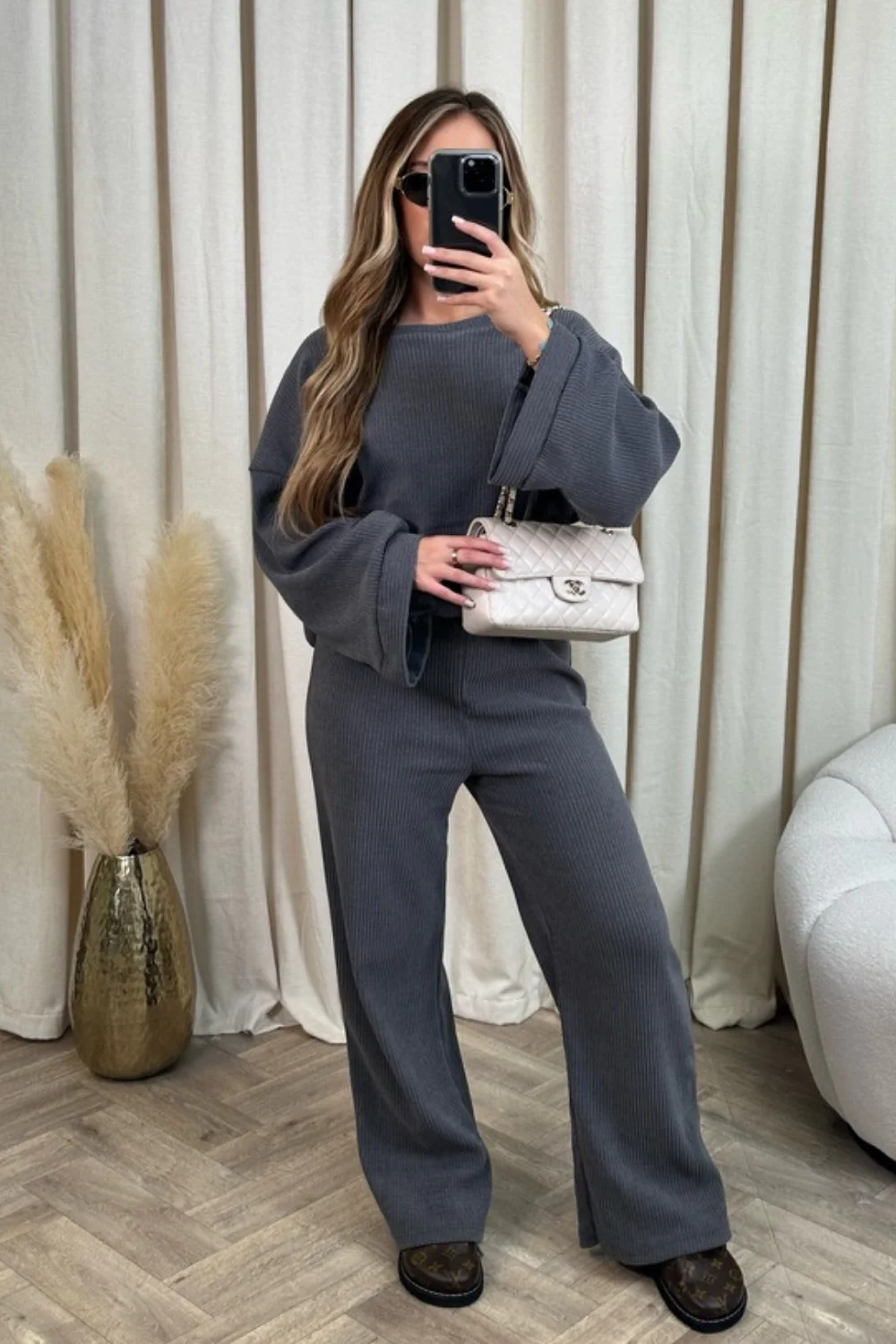 Stephanie grey ribbed loungewear set - Image 2