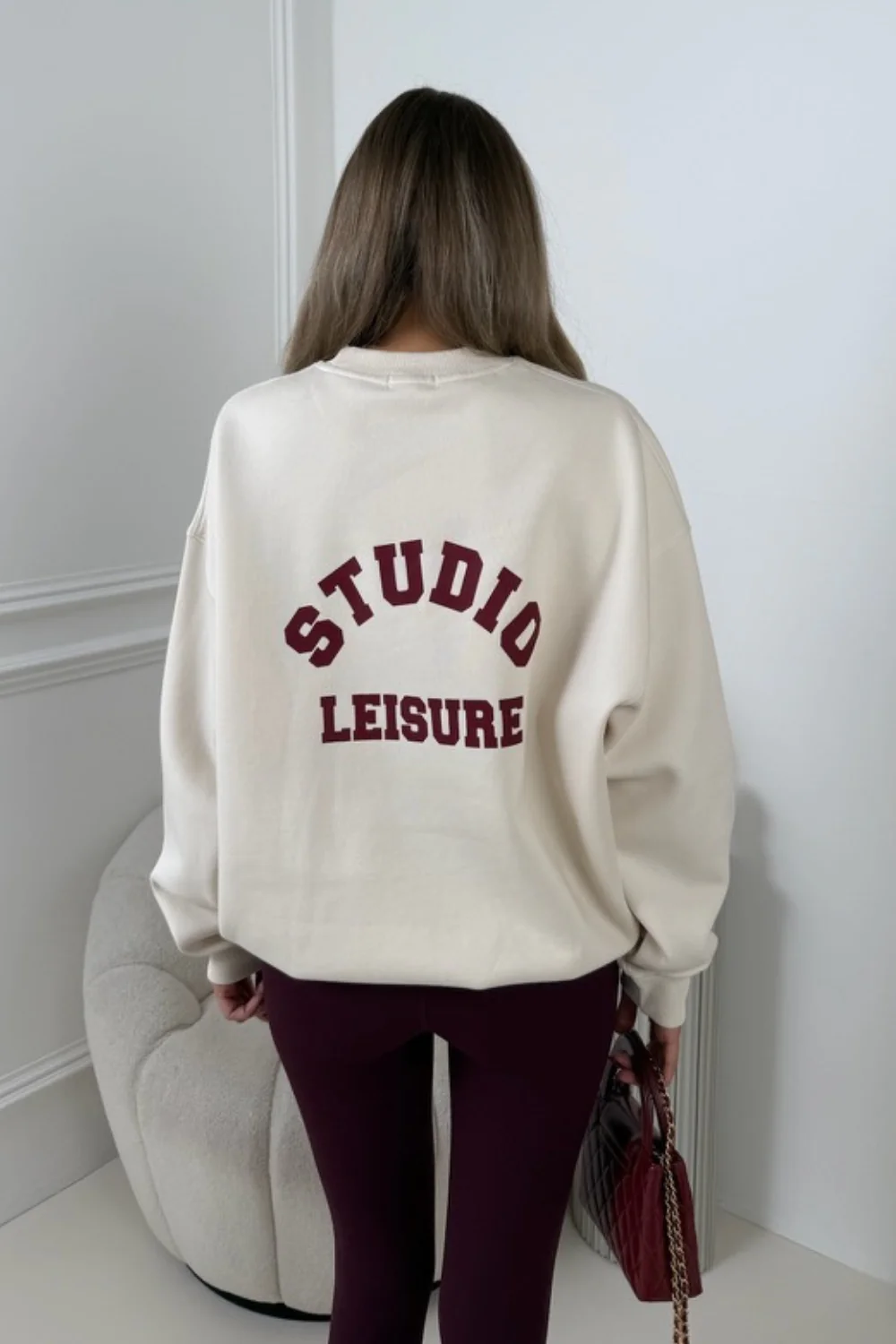 Studio leisure ivory & burgundy printed sweater and legging set - Image 4