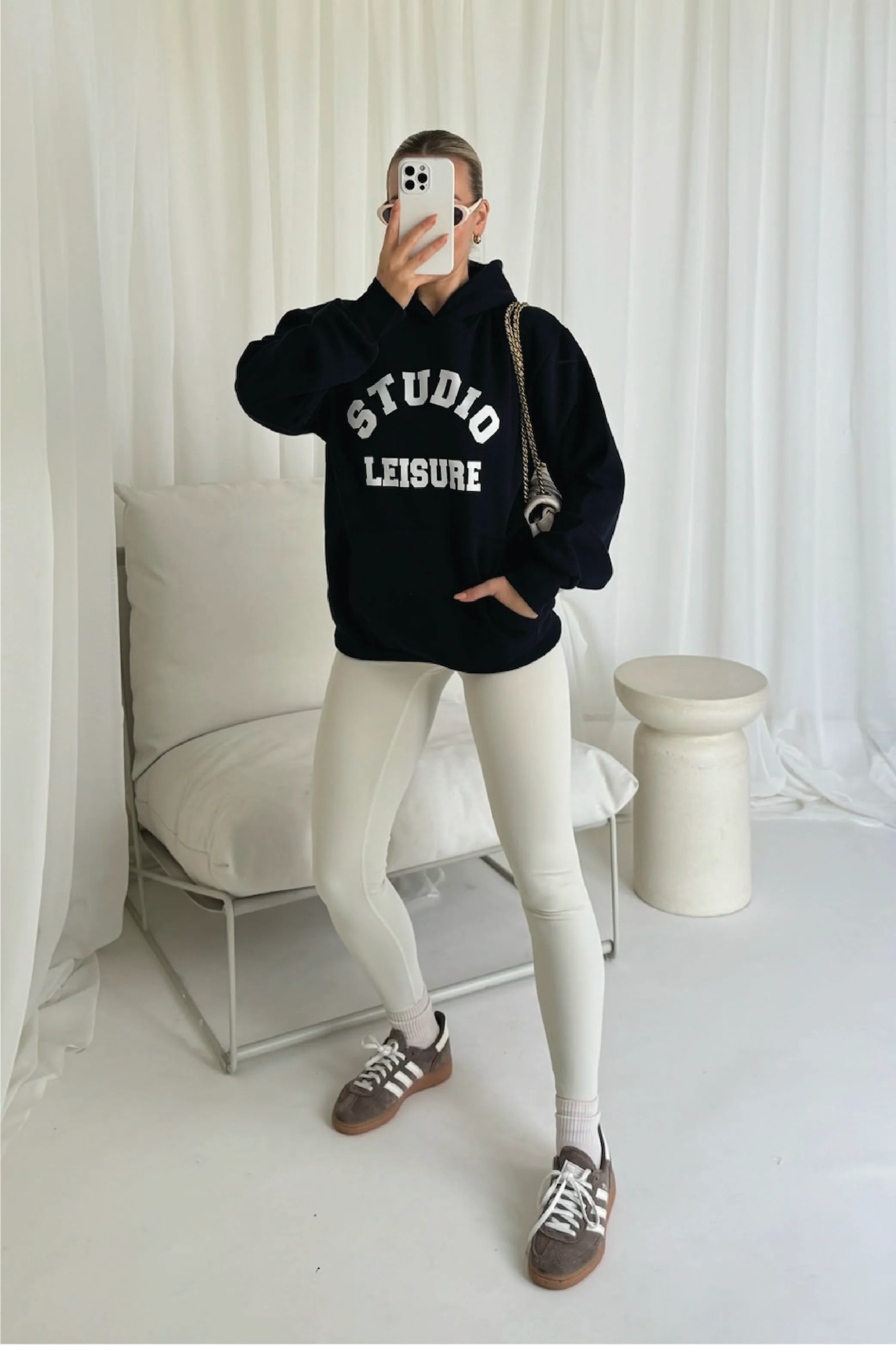 STUDIO LEISURE ESSENTIAL NAVY PRINTED HOODIE - Image 2
