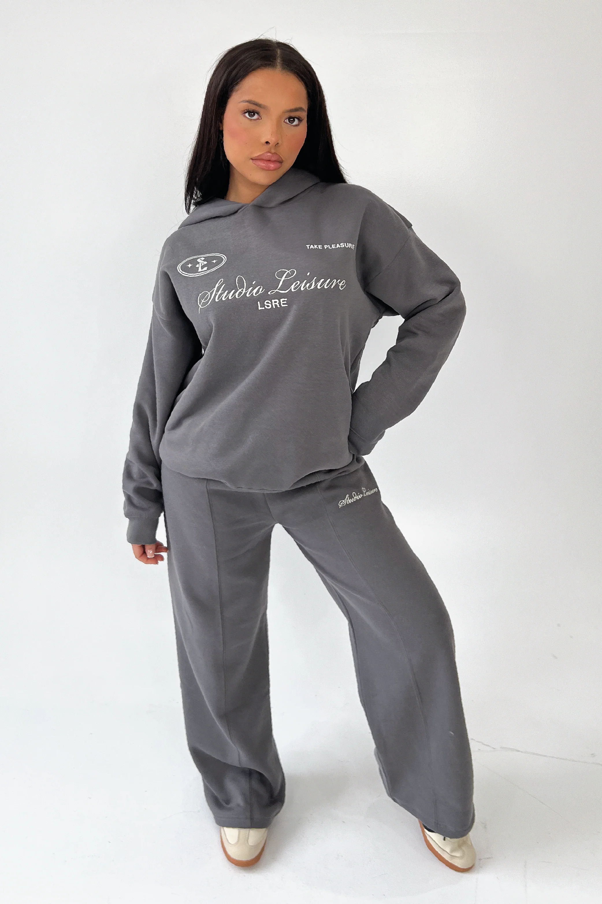 Studio Leisure cursive steel grey embroidered straight leg jogger - Image 2