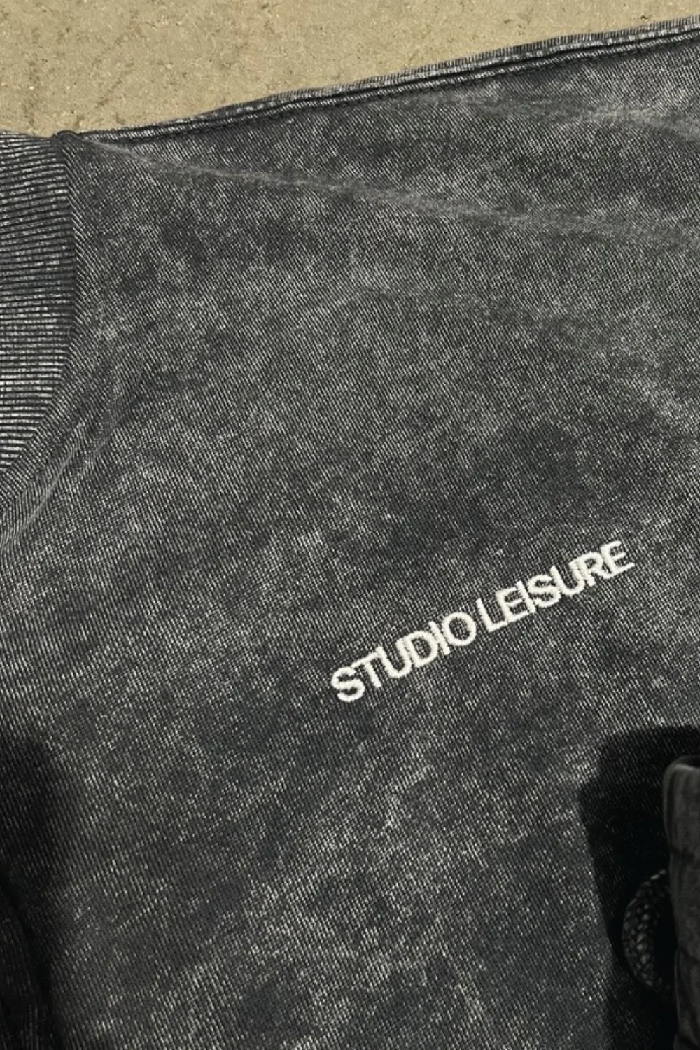 studio leisure embroidered grey acid wash zip up bomber loungewear set - Image 5