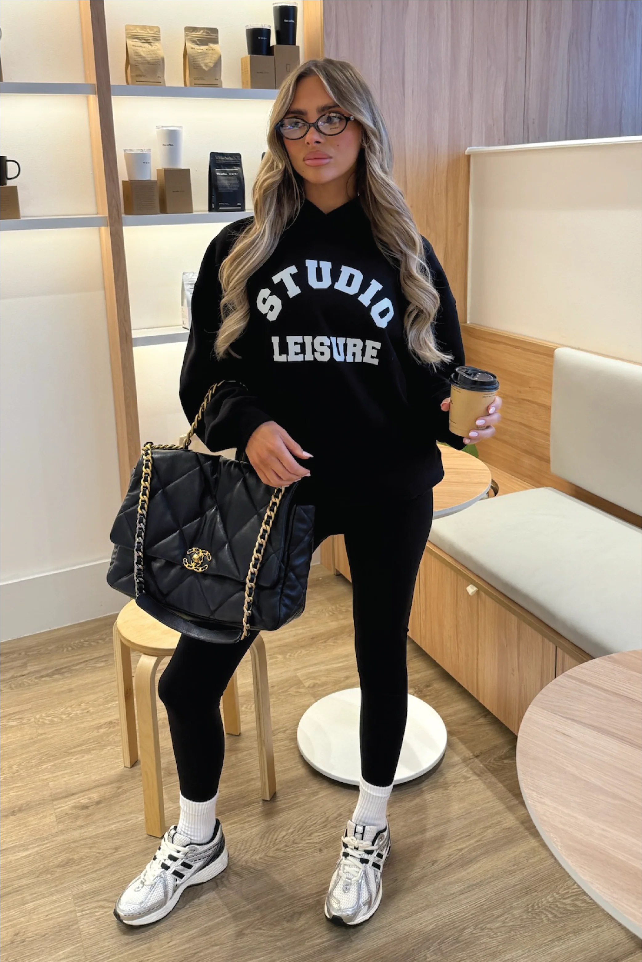 STUDIO LEISURE ESSENTIAL BLACK PRINTED HOODIE - Image 2