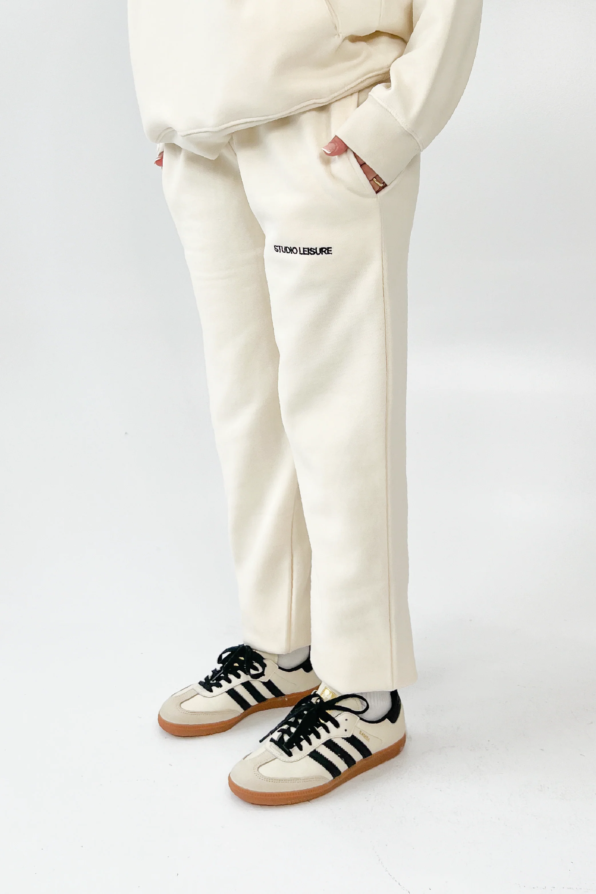 Studio Leisure essential ecru embroidered relaxed jogger