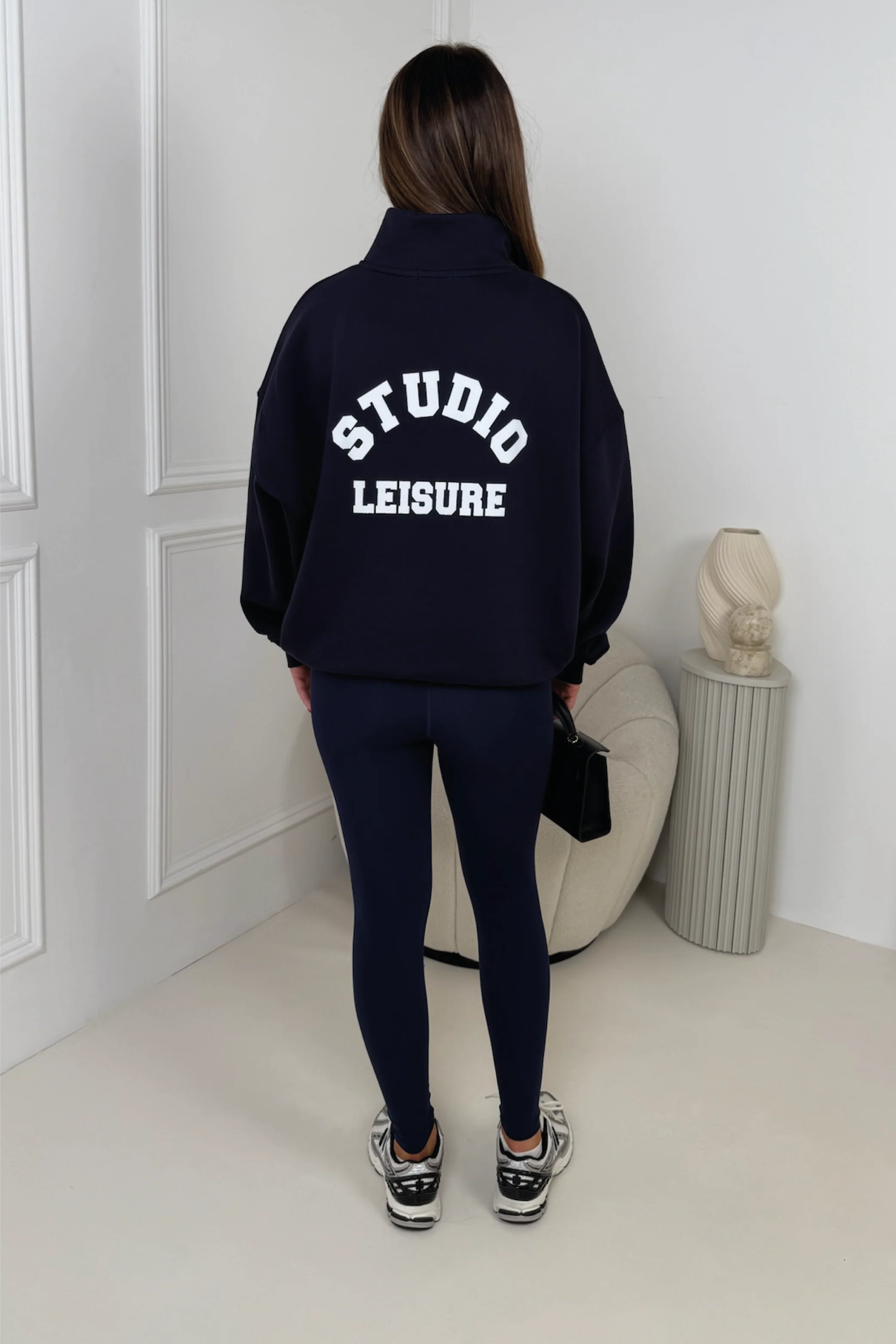 Studio Leisure navy printed 3/4 zip sweater legging set - Image 3