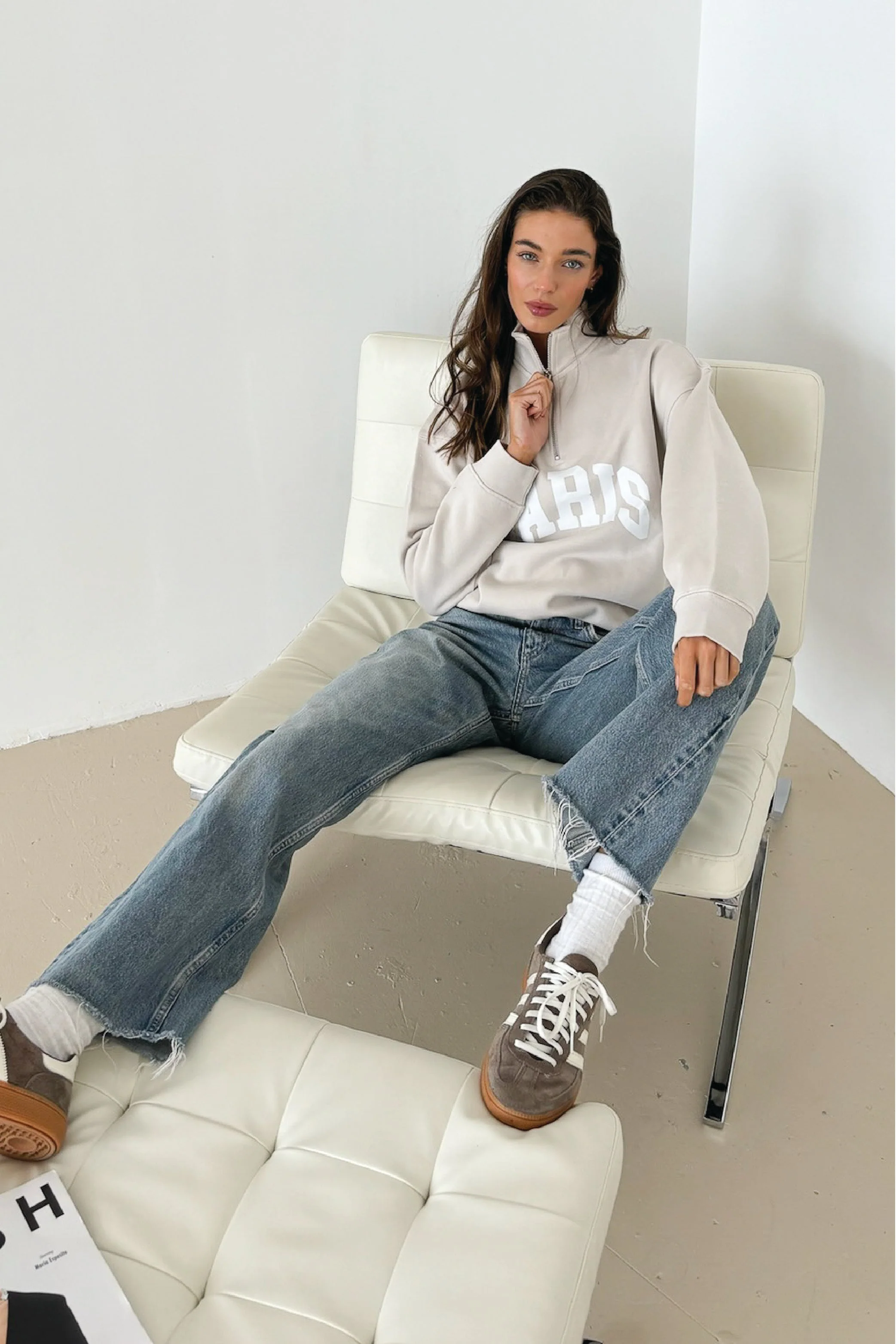 Studio leisure Paris bone embroidered premium 3/4 zip sweater - Image 2
