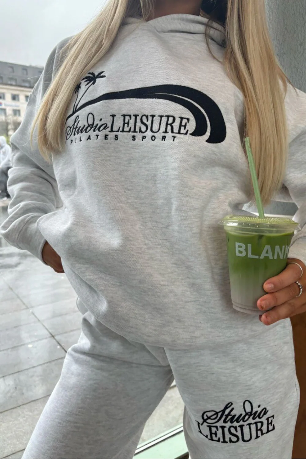 Studio Leisure pilates marl grey embroidered premium Hoodie - Image 2