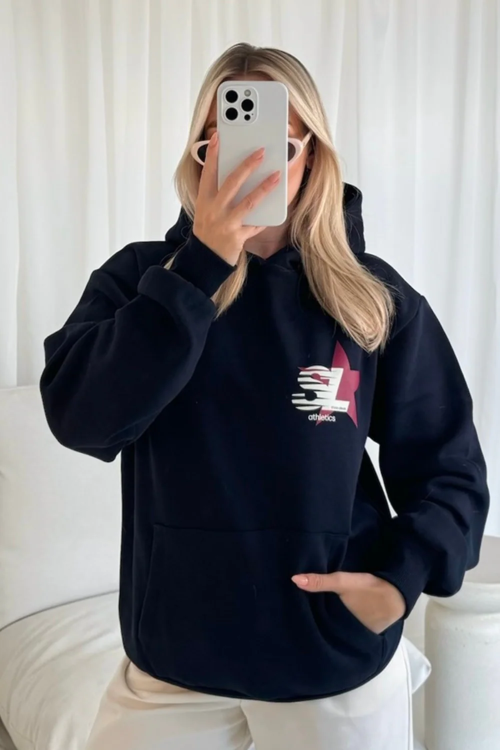 Studio leisure star navy printed hoodie