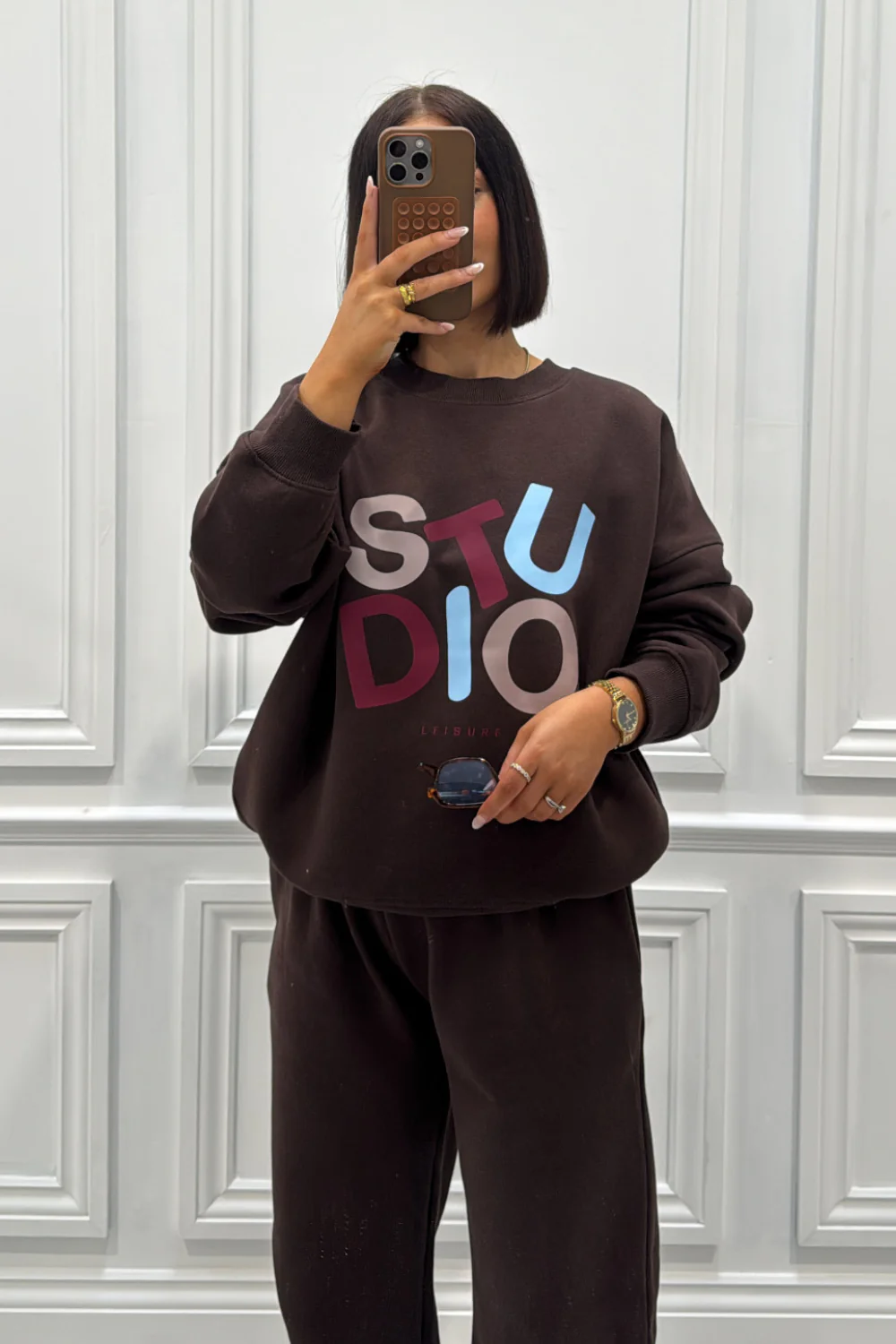STUDIO MULTI CHOCOLATE PRINTED SWEATER