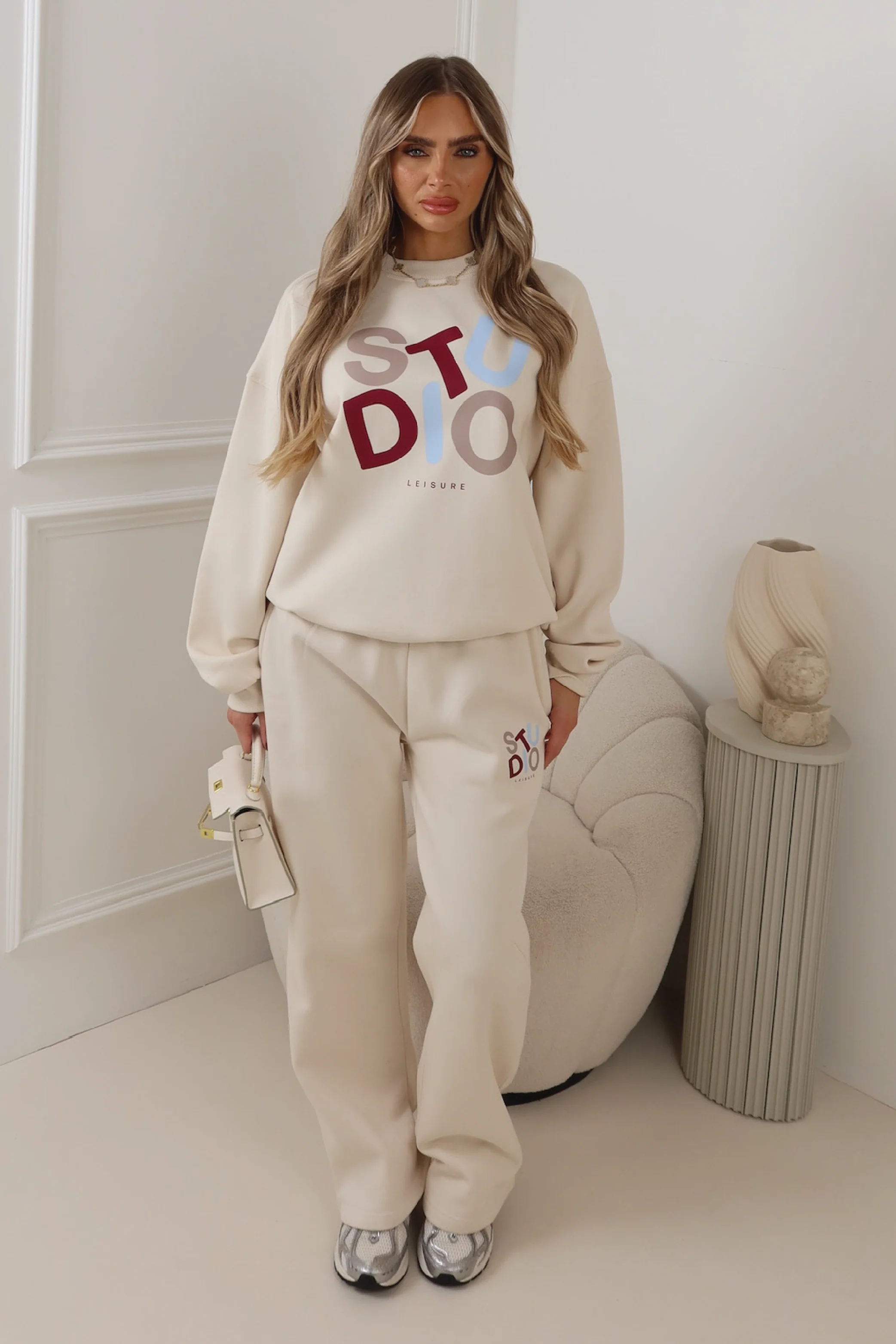 Studio multi colour printed ivory sweater & straight leg jogger set - Image 2