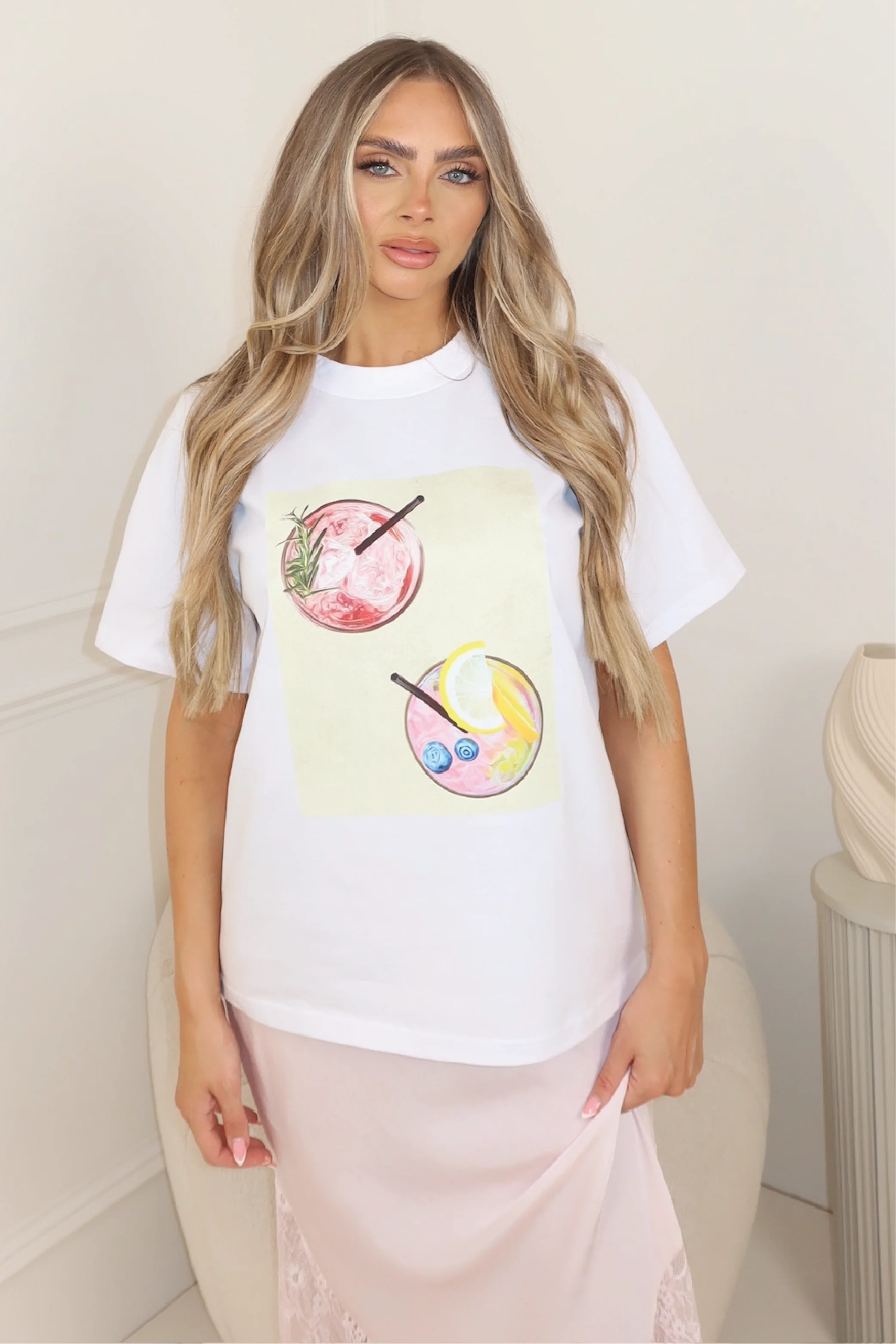 Summer Cocktail white & butter printed heavyweight t-shirt - Image 2