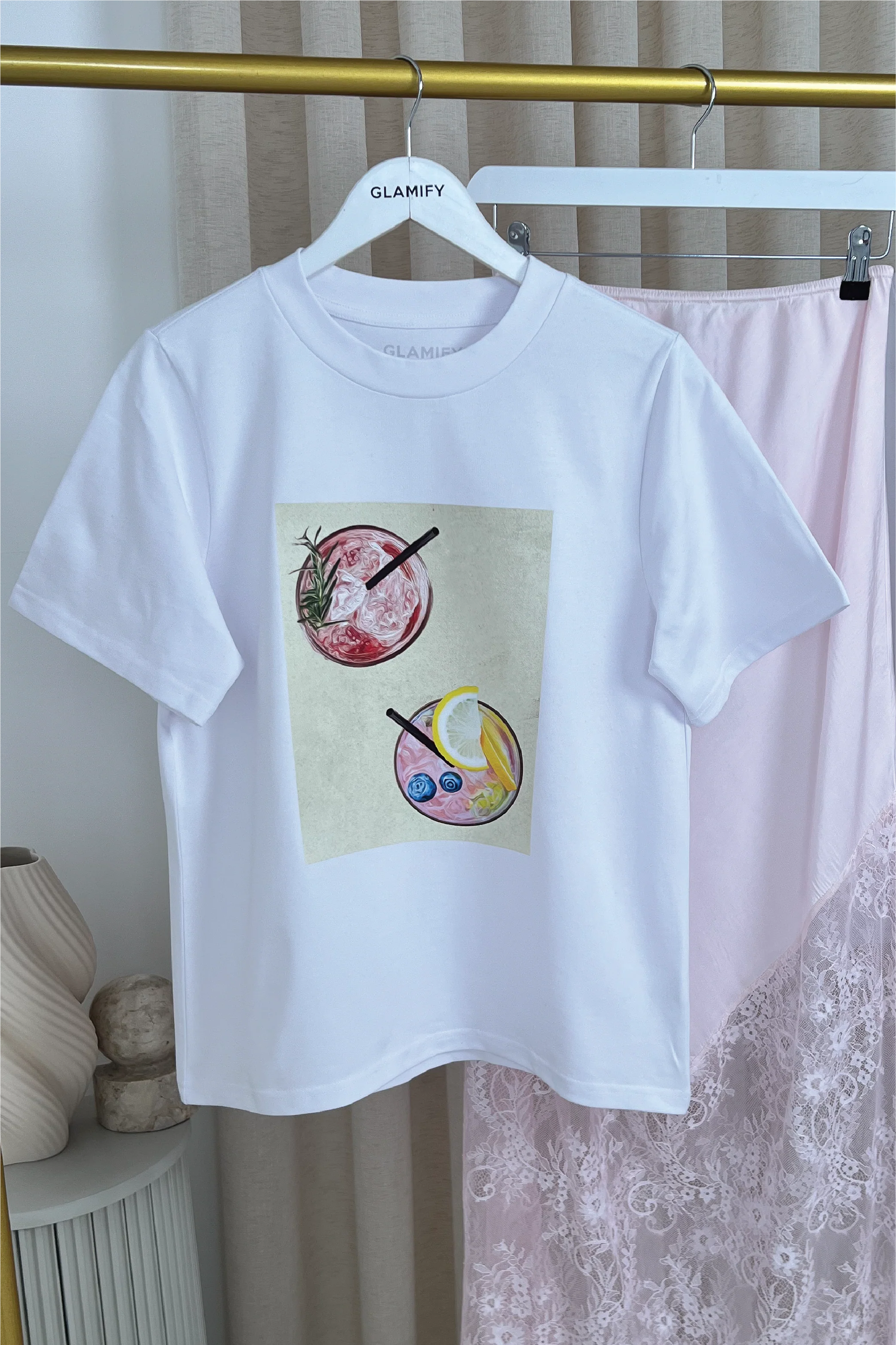 Summer Cocktail white & butter printed heavyweight t-shirt - Image 4
