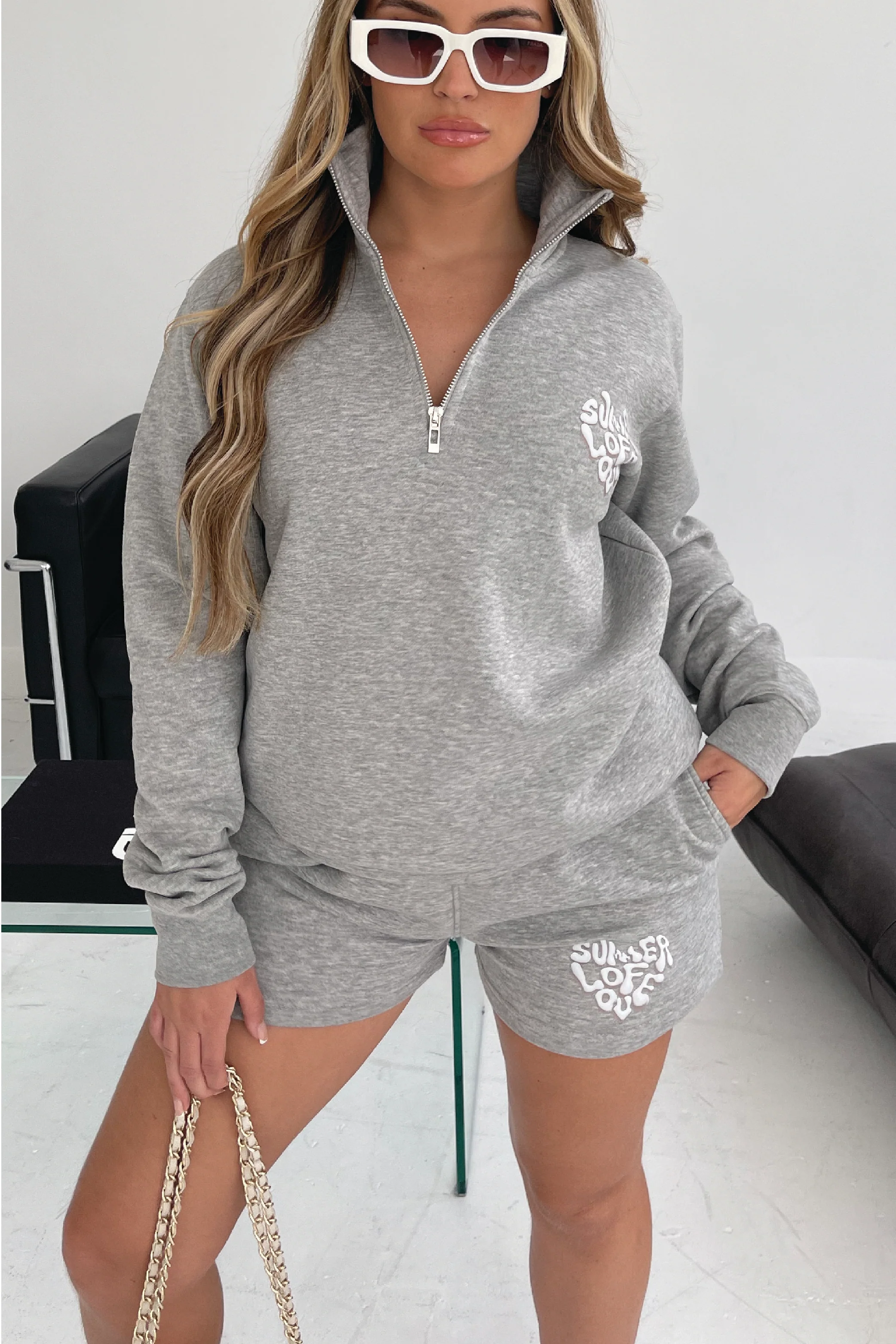 Summer of Love Grey 1/4 zip PREMIUM loungewear set - Image 2