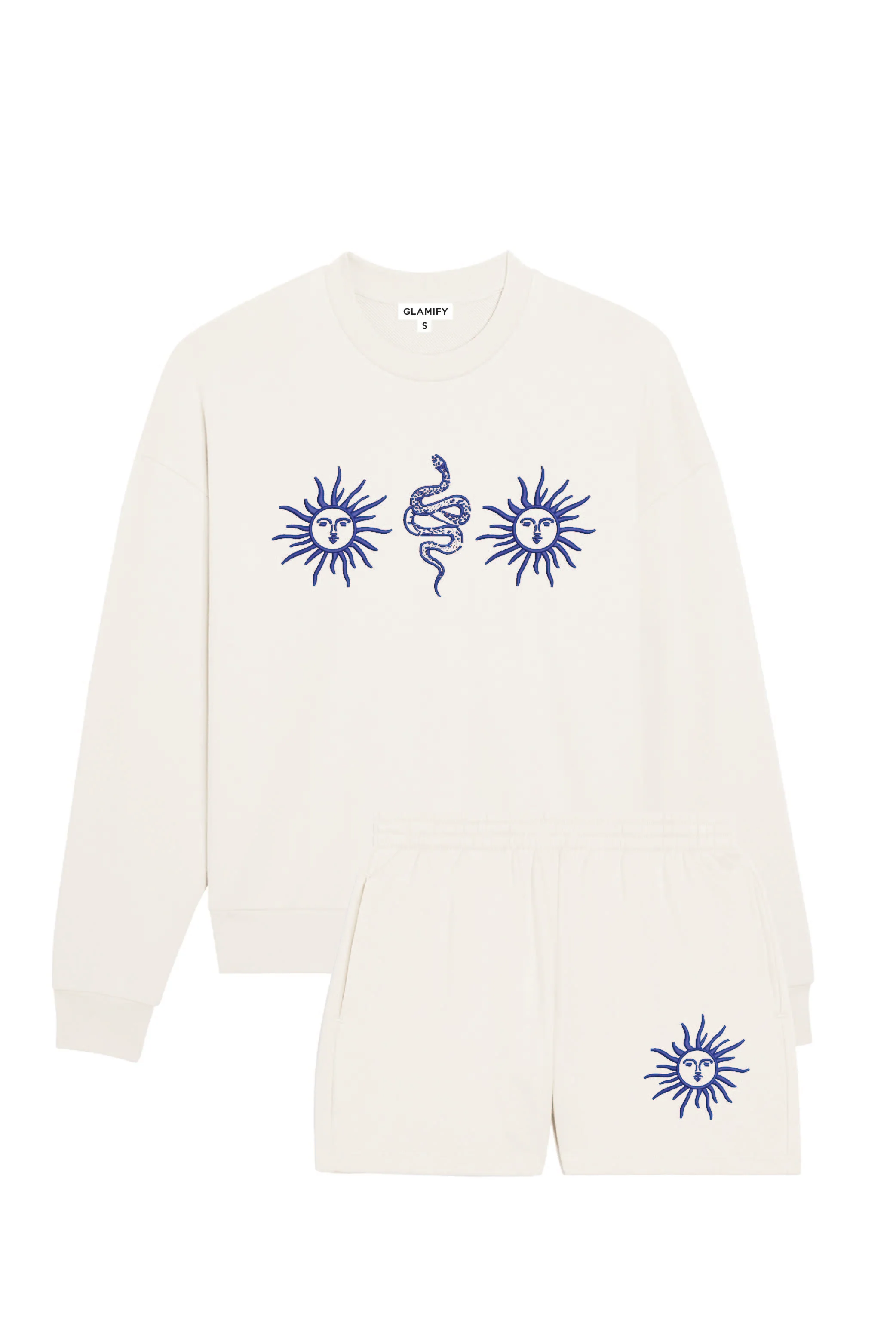 Sun snakes ecru embroidered sweater shorts loungewear - Image 2