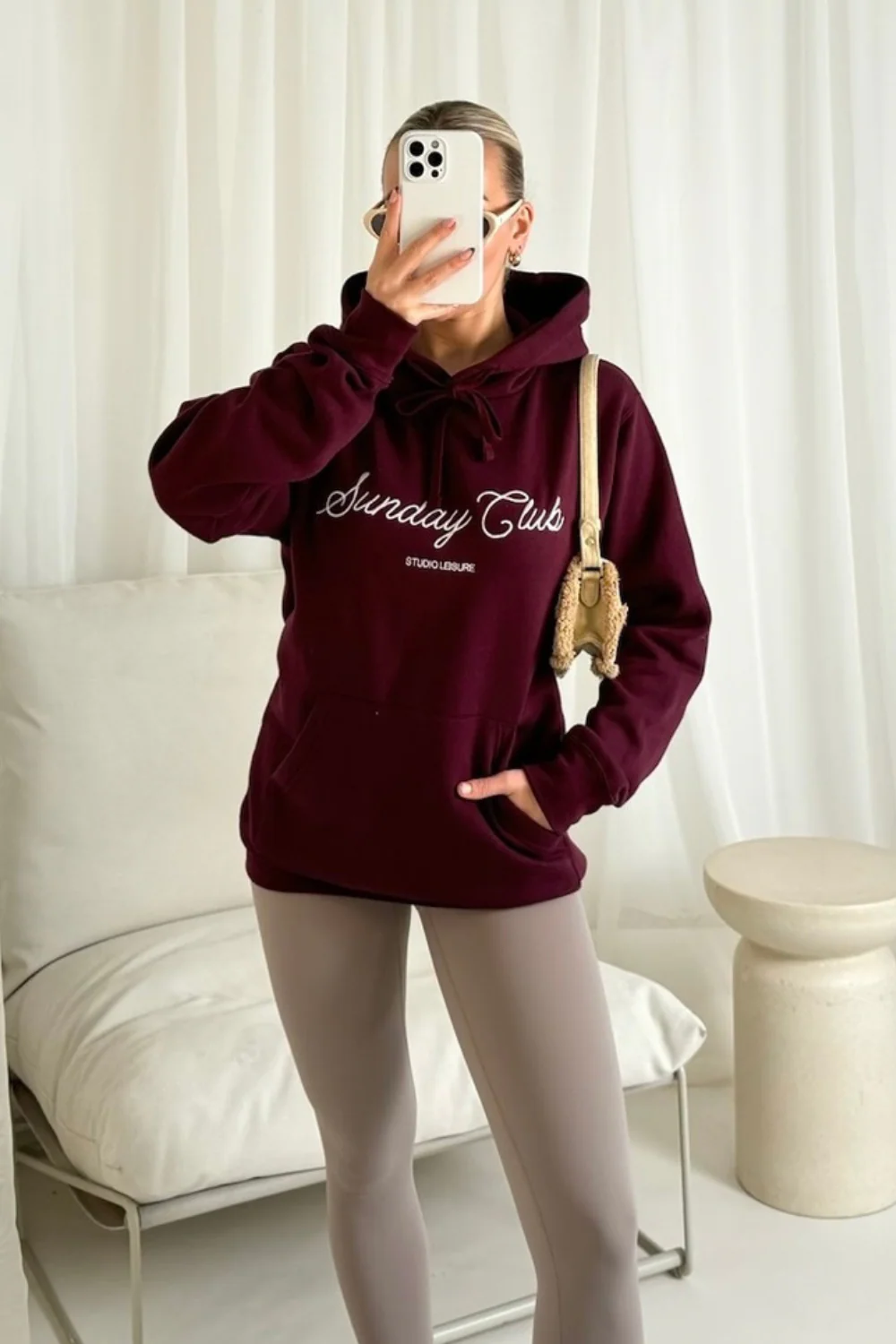 Sunday club burgundy embroidered hoodie - Image 2