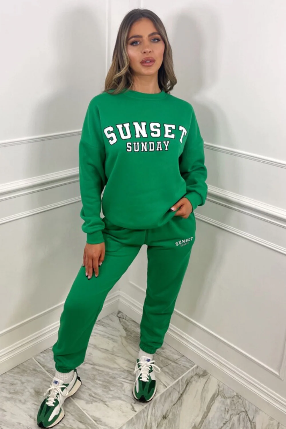 sunset sunday green printed sweater loungewear set - Image 3