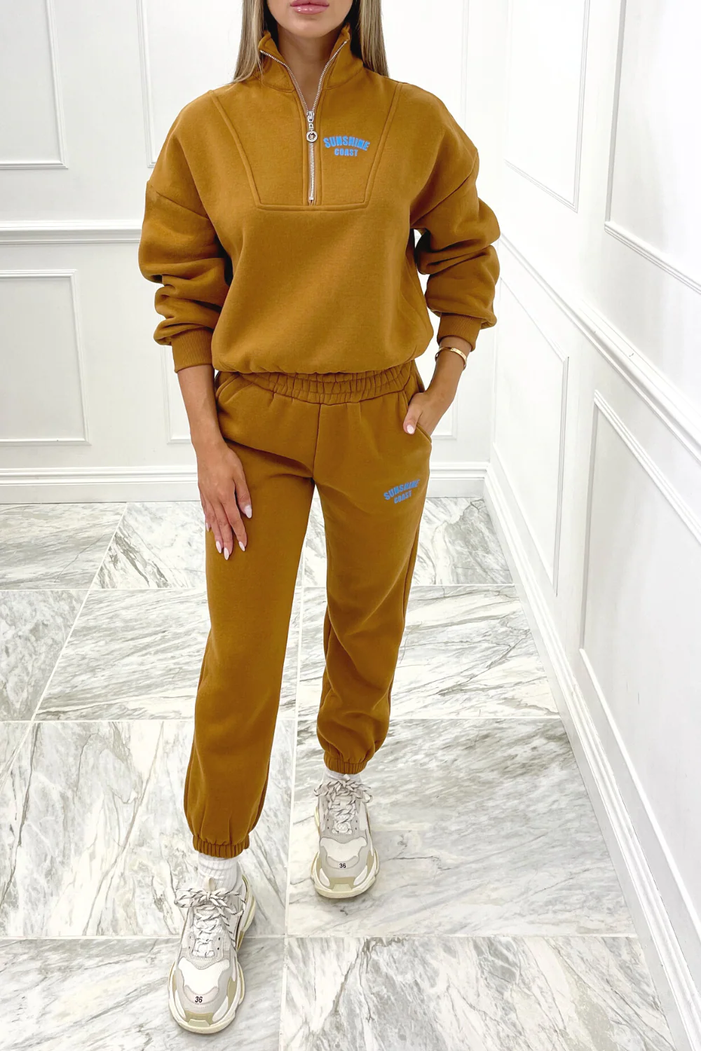 Sunshine Coast tan 3/4 zip jogger lounge set - Image 2