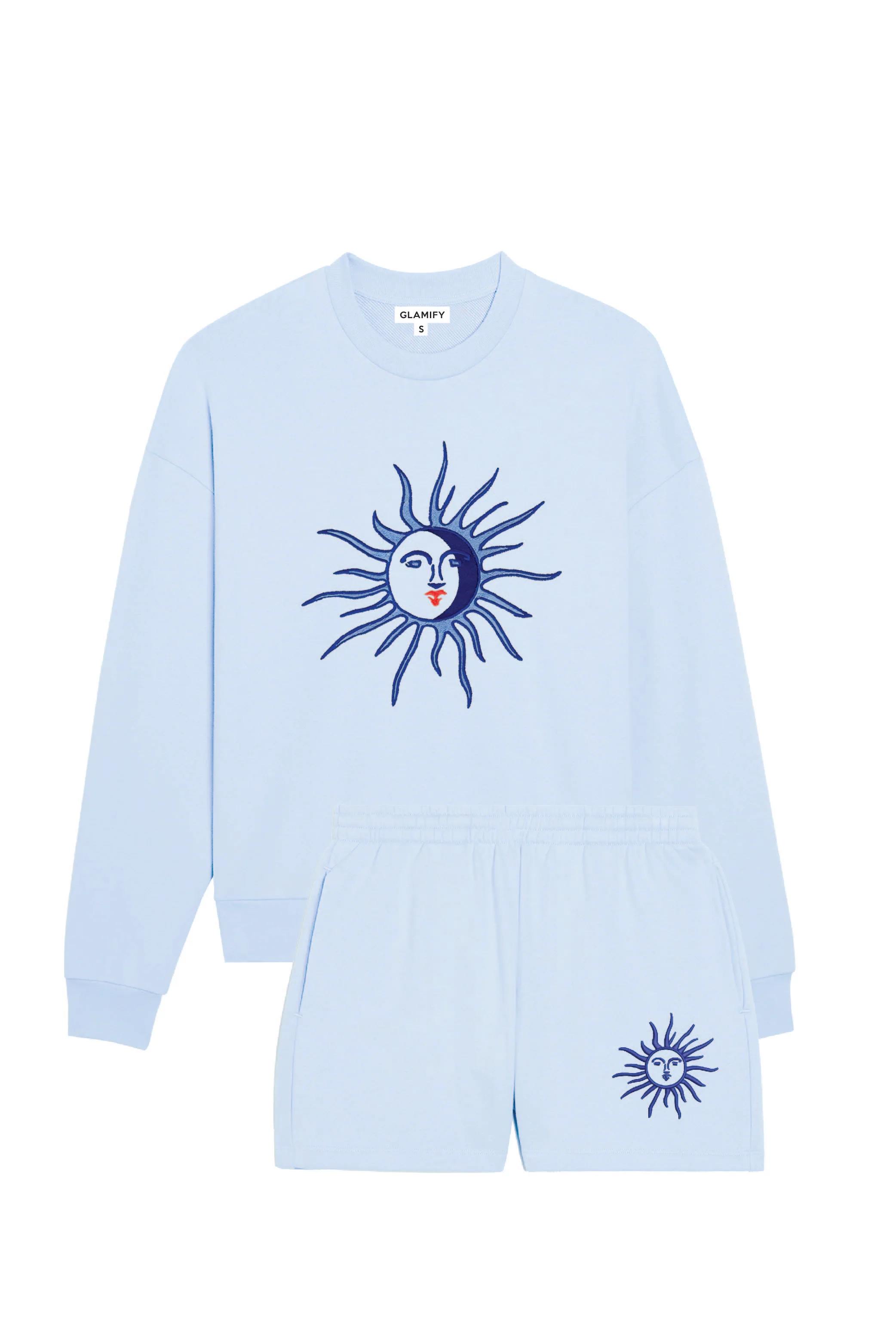 Sunshine baby blue embroidered sweater shorts loungewear - Image 2