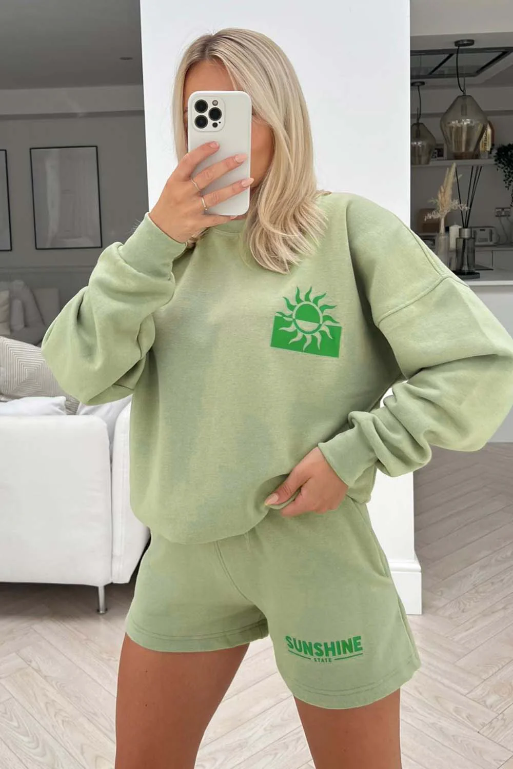 Sunshine sage & green back print sweater short co ord - Image 2